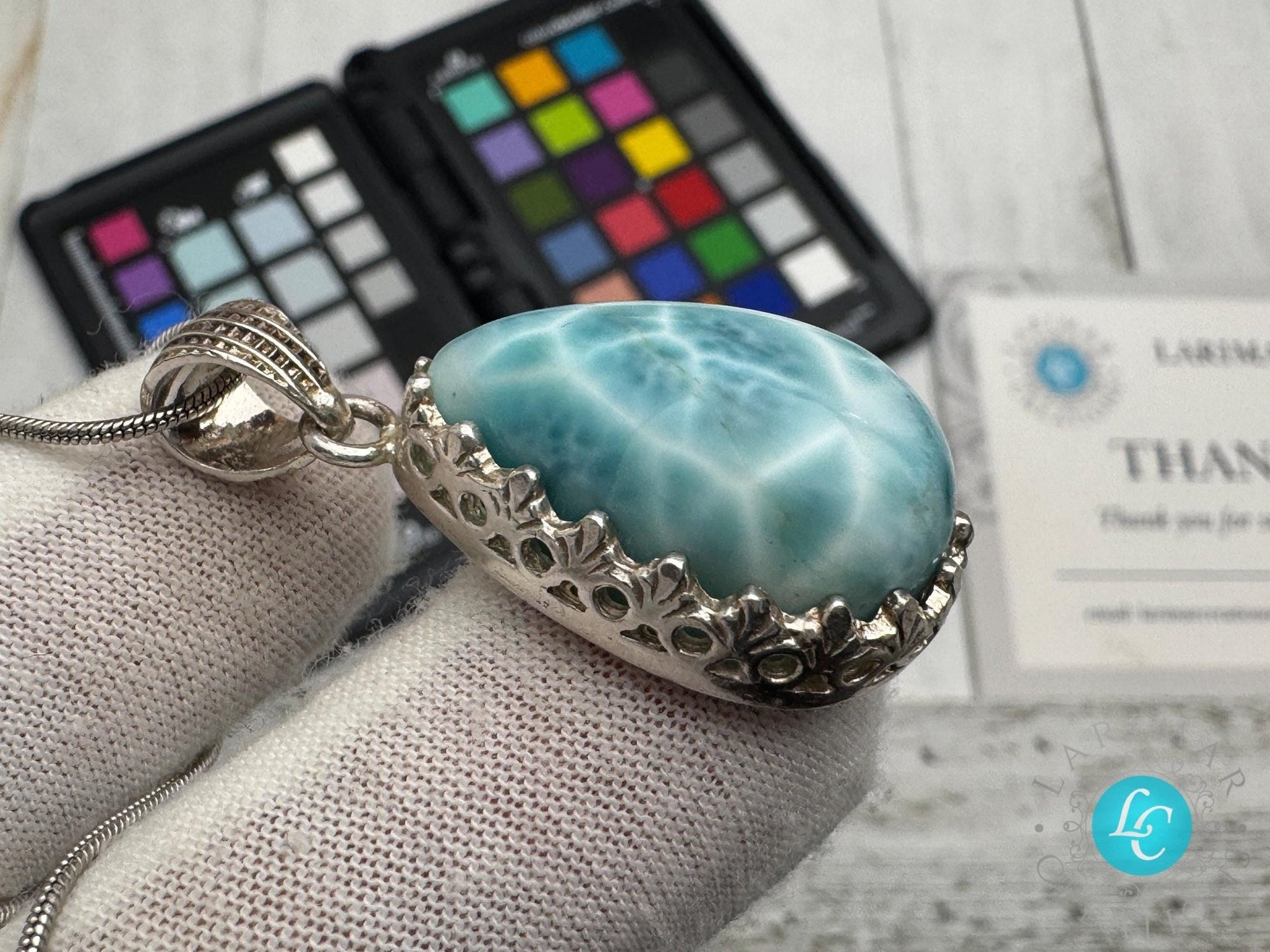 Larimar Pendant small teardrop shape cabochon - Larimar Creations