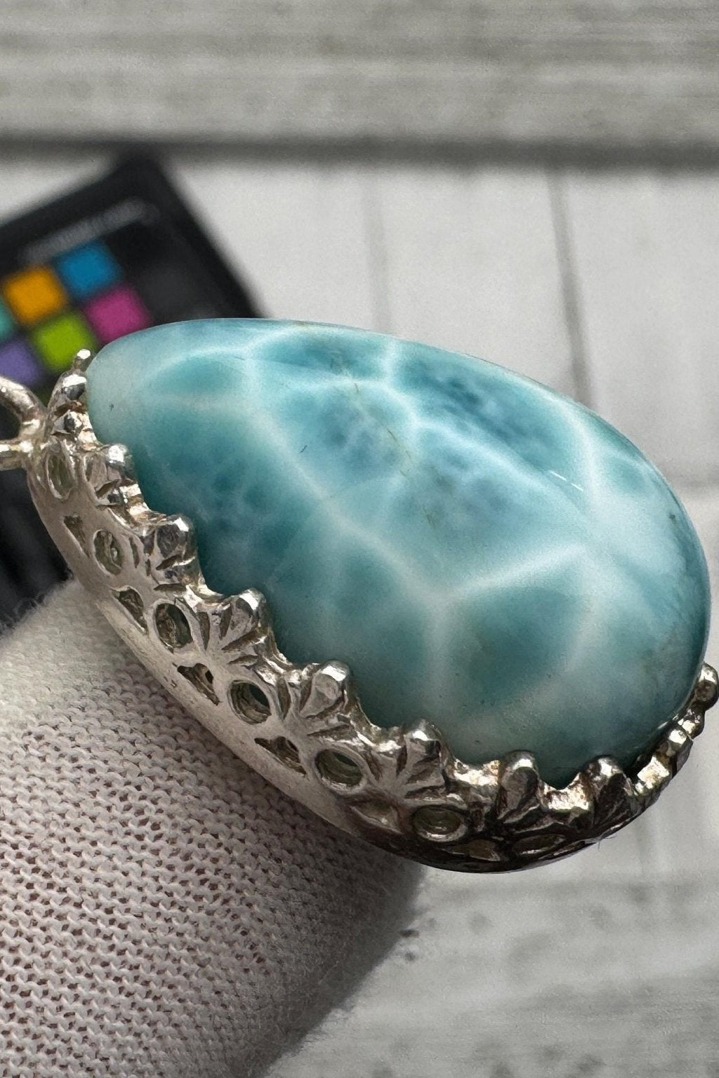 Larimar Pendant small teardrop shape cabochon - Larimar Creations
