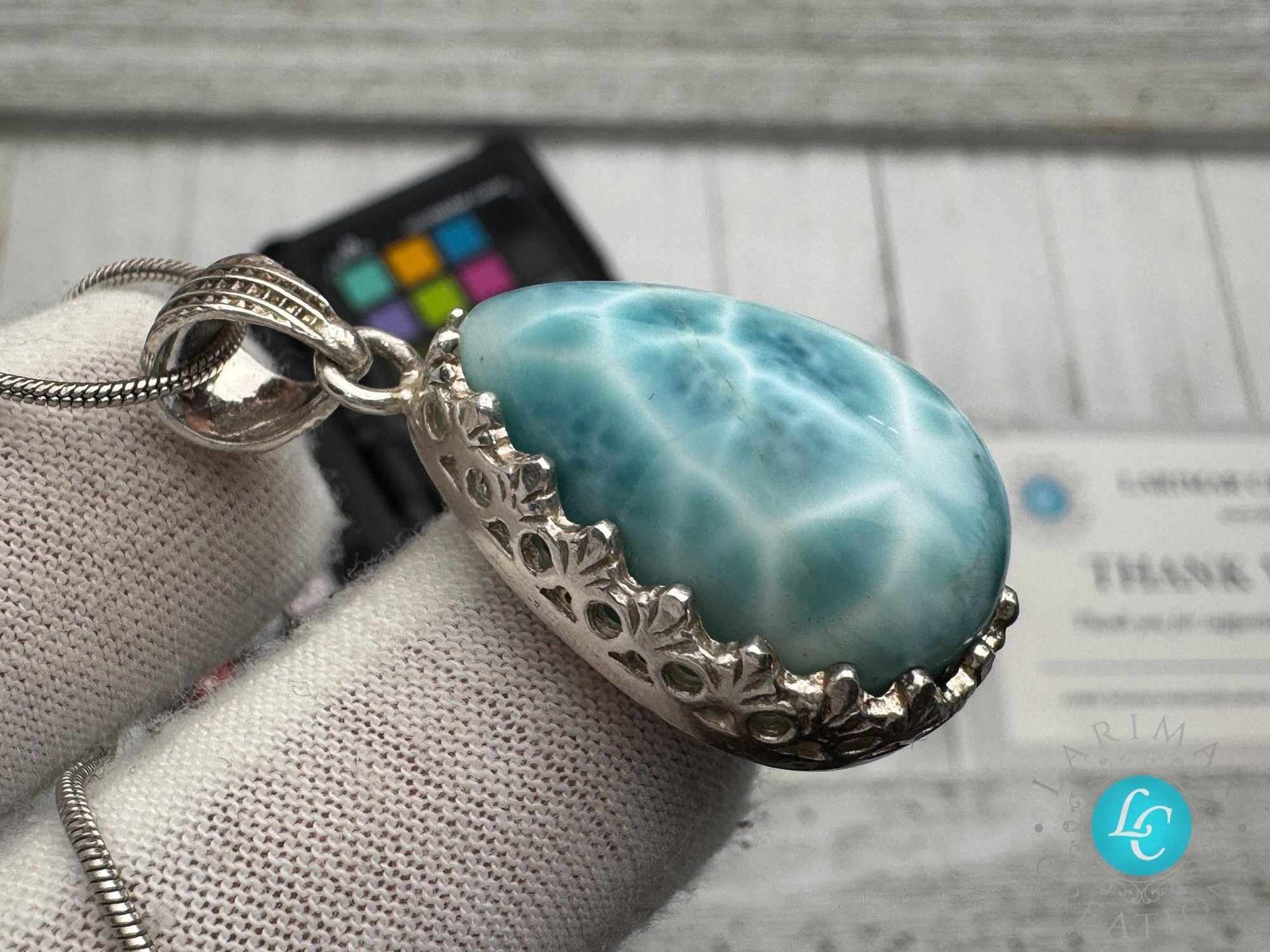 Larimar Pendant small teardrop shape cabochon - Larimar Creations