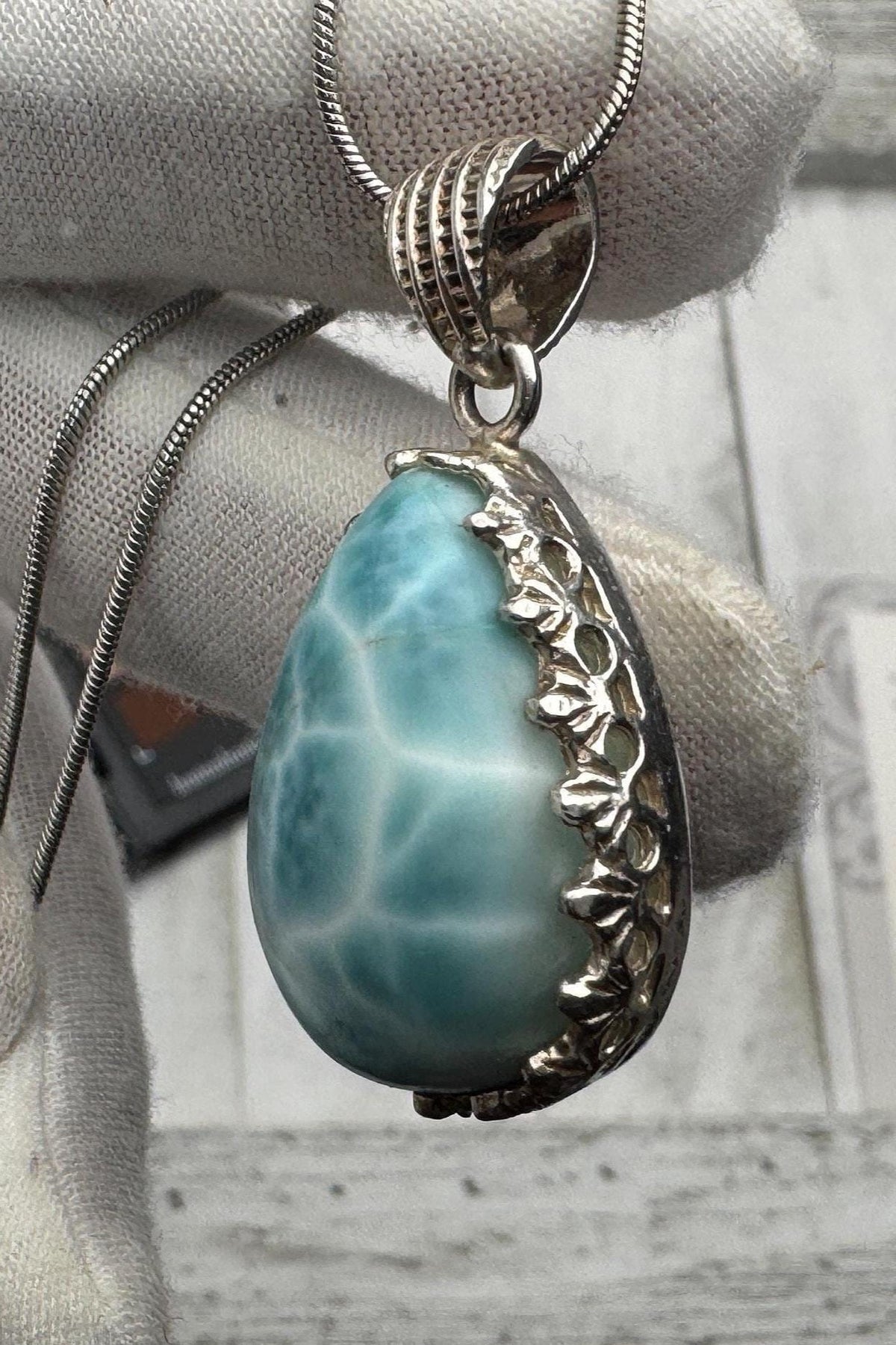 Larimar Pendant small teardrop shape cabochon - Larimar Creations