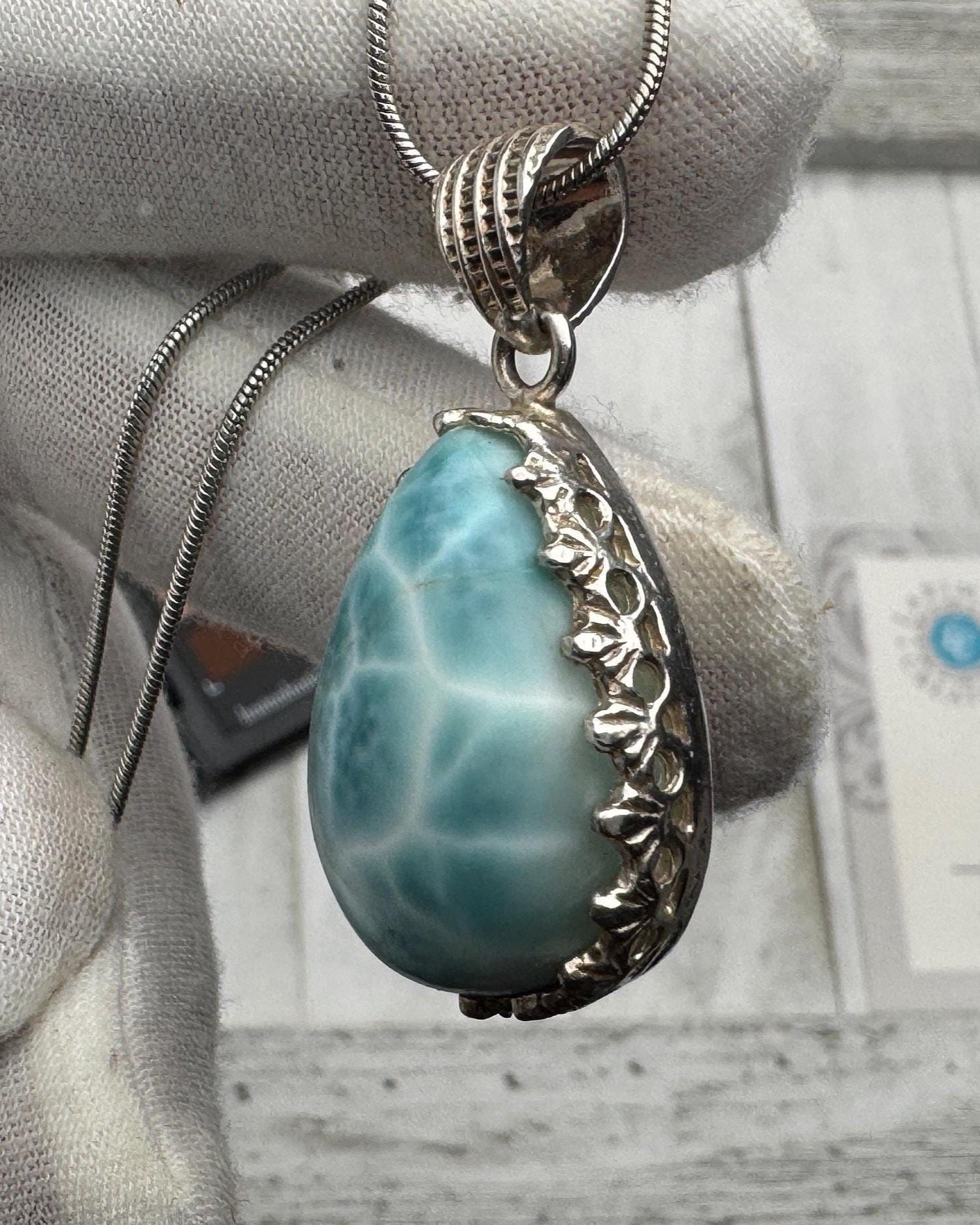 Larimar Pendant small teardrop shape cabochon - Larimar Creations