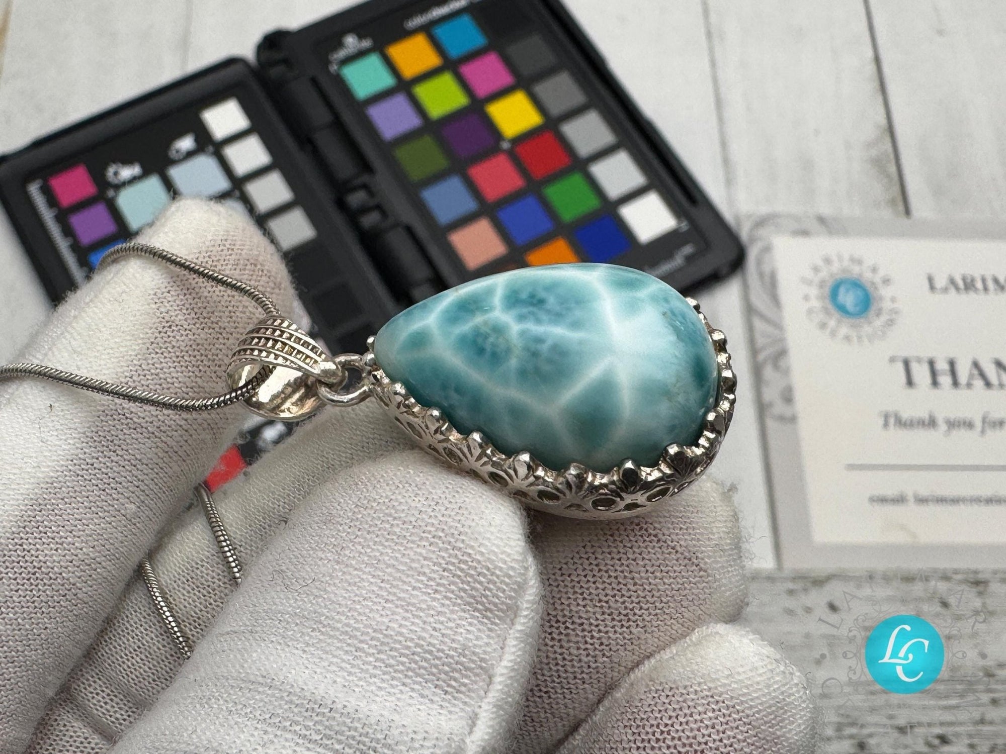 Larimar Pendant small teardrop shape cabochon - Larimar Creations