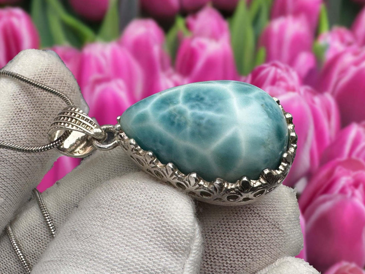 Larimar Pendant small teardrop shape cabochon - Larimar Creations