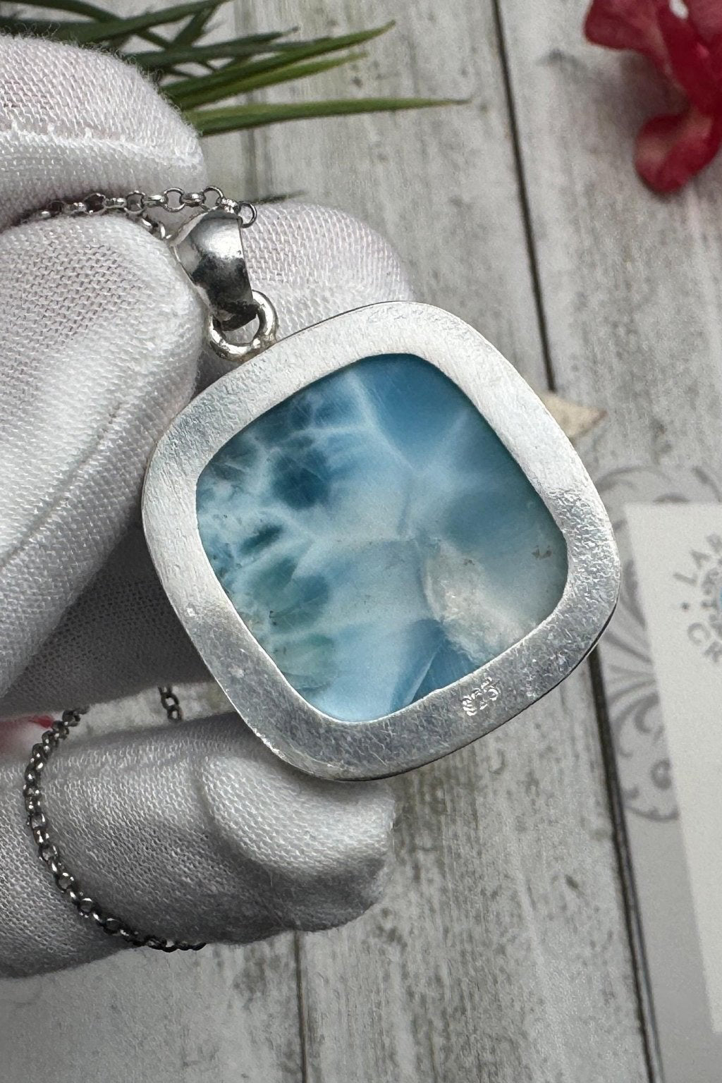 Larimar Pendant Square Blue Gemstone, 925 Sterling Silver - Larimar Creations