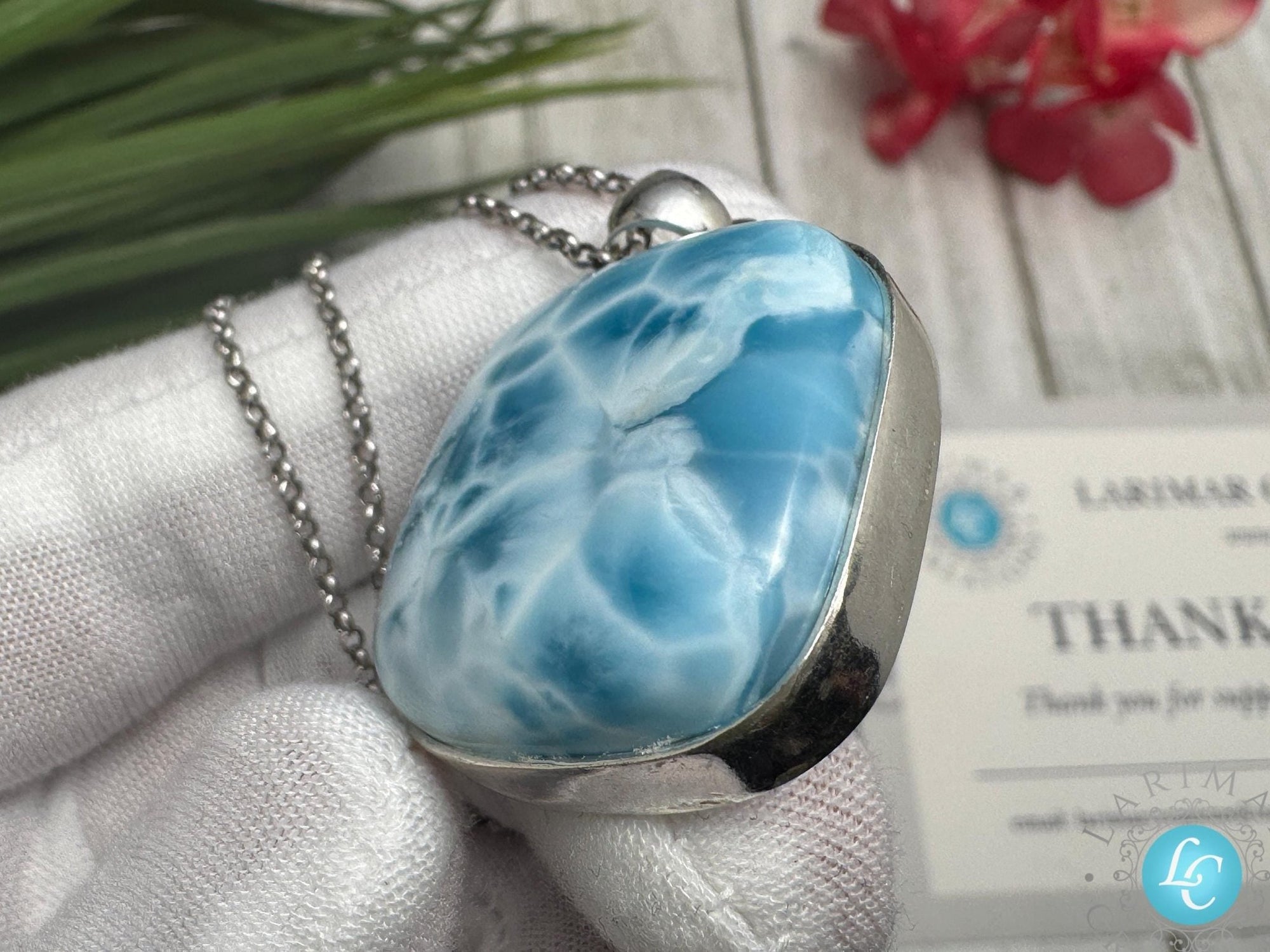 Larimar Pendant Square Blue Gemstone, 925 Sterling Silver - Larimar Creations