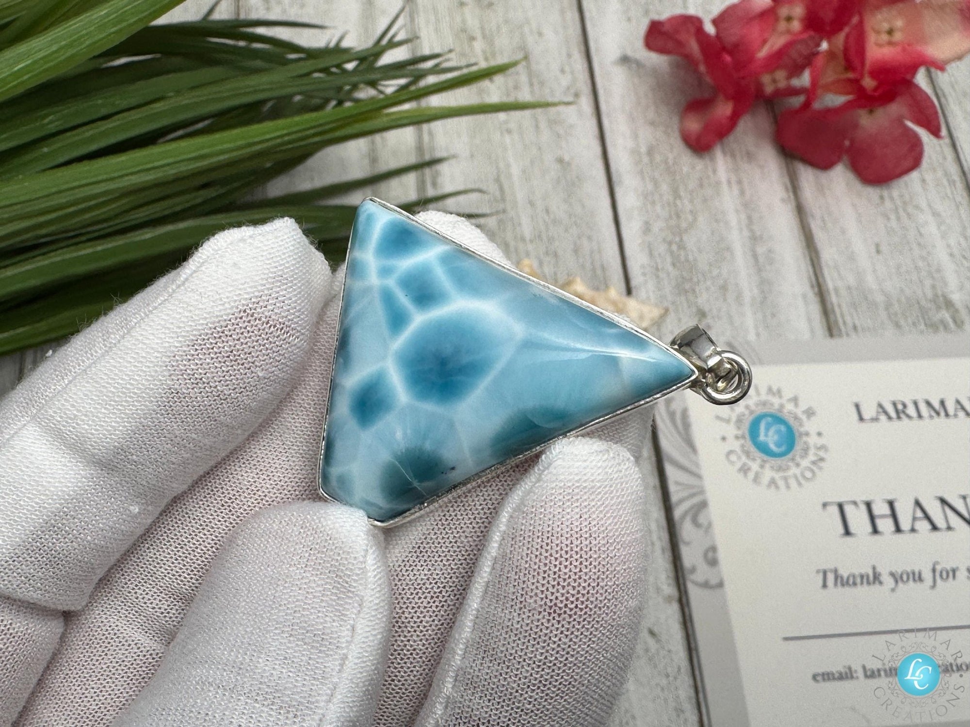 Larimar Pendant, Sterling Silver free shape Jewelry - Larimar Creations