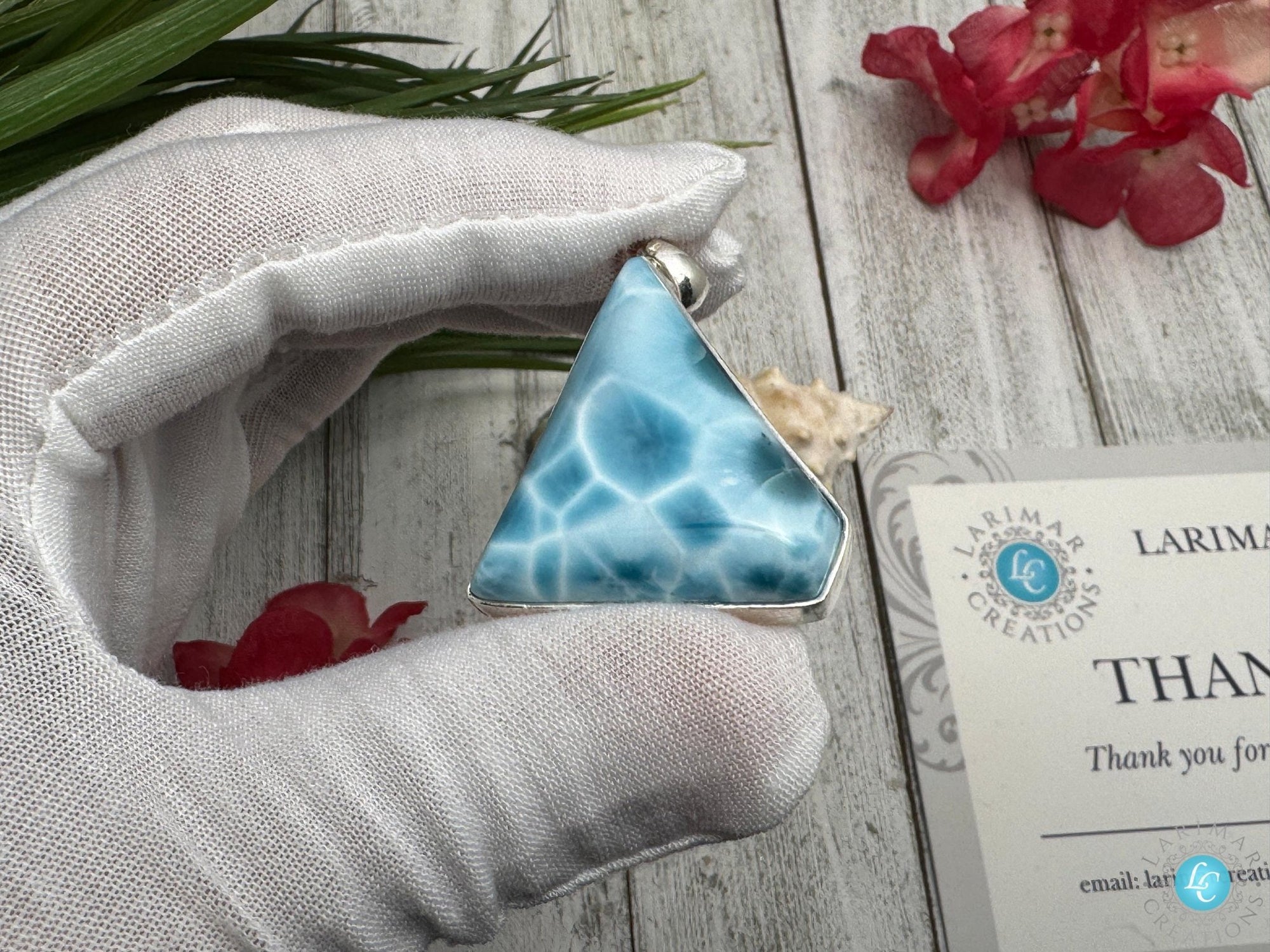 Larimar Pendant, Sterling Silver free shape Jewelry - Larimar Creations