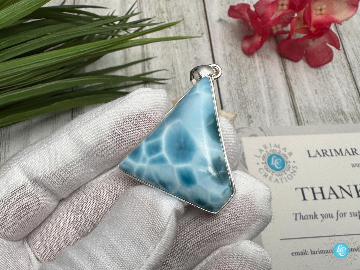 Larimar Pendant, Sterling Silver free shape Jewelry - Larimar Creations