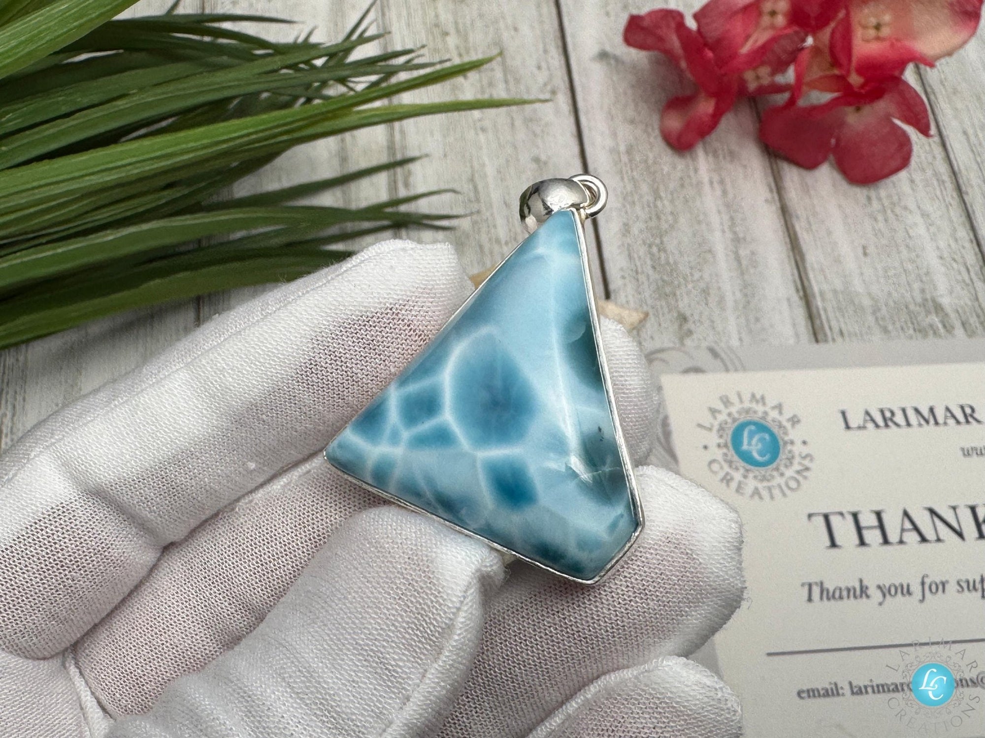 Larimar Pendant, Sterling Silver free shape Jewelry - Larimar Creations