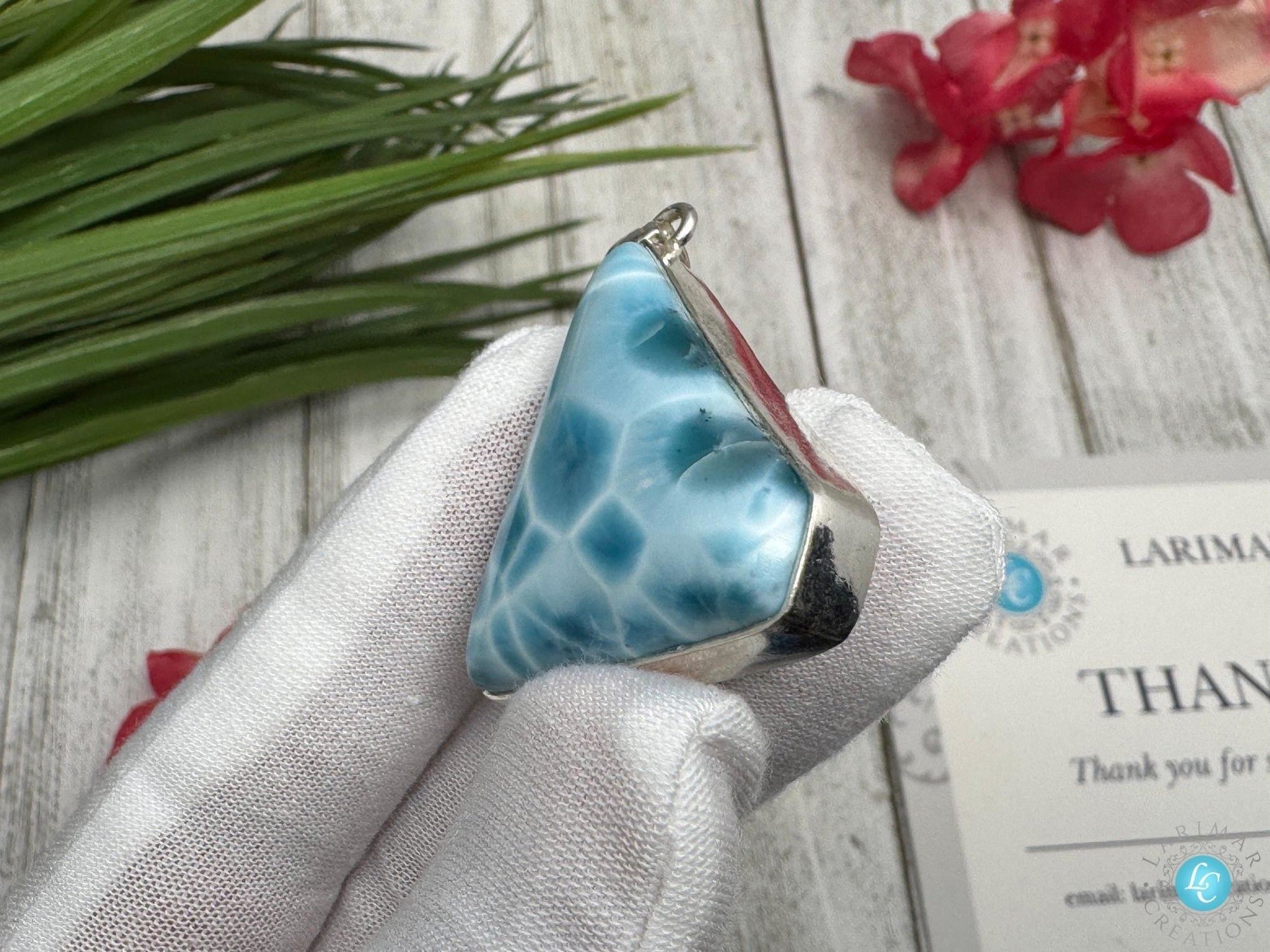 Larimar Pendant, Sterling Silver free shape Jewelry - Larimar Creations