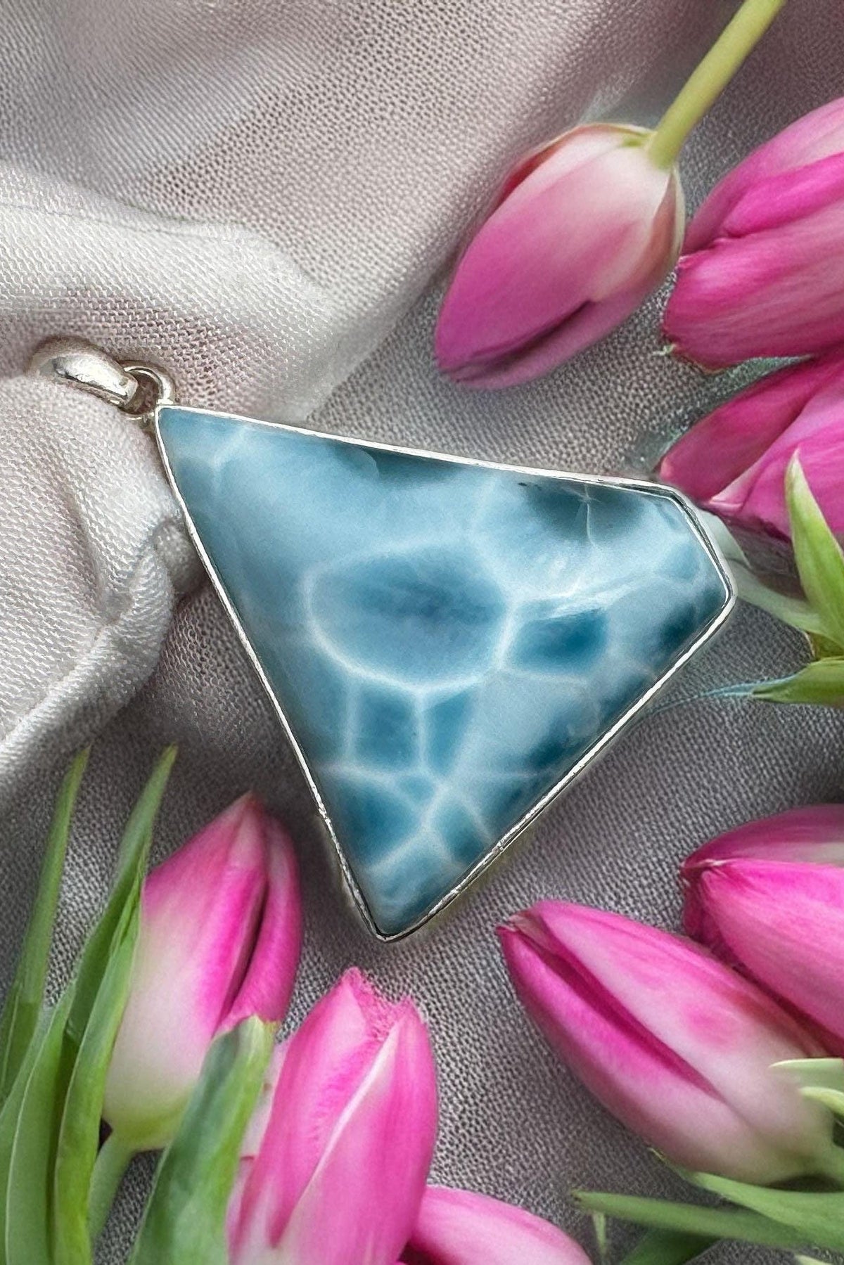 Larimar Pendant, Sterling Silver free shape Jewelry - Larimar Creations