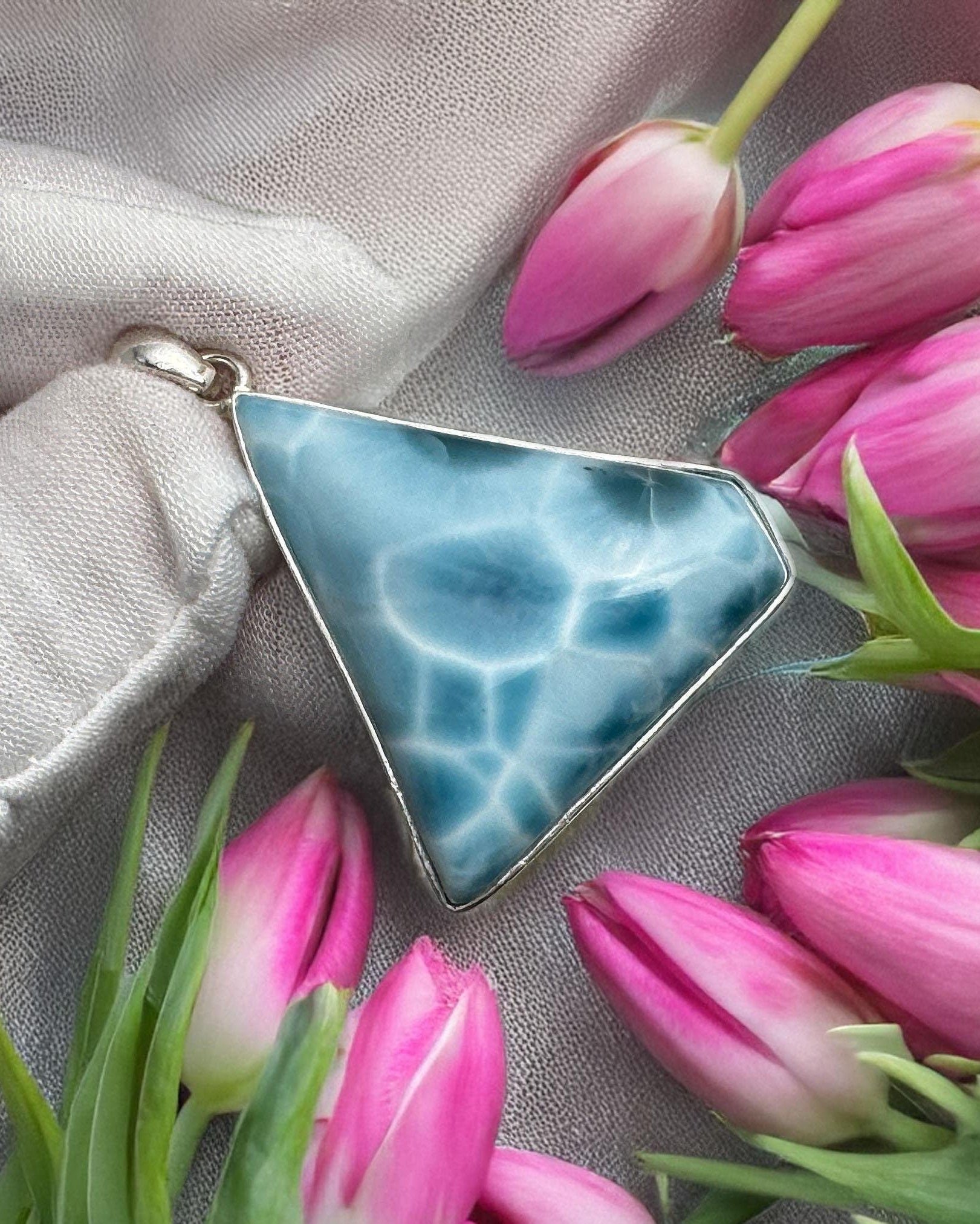 Larimar Pendant, Sterling Silver free shape Jewelry - Larimar Creations