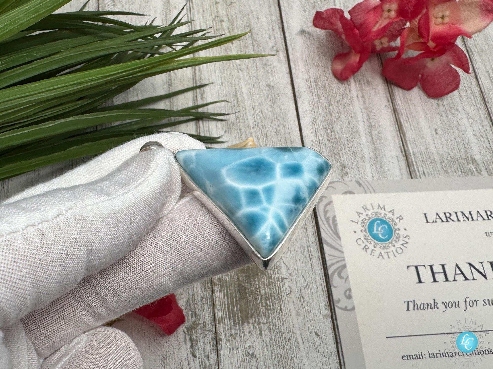 Larimar Pendant, Sterling Silver free shape Jewelry - Larimar Creations