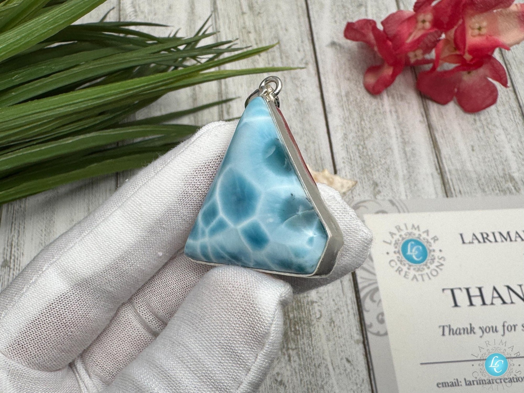Larimar Pendant, Sterling Silver free shape Jewelry - Larimar Creations