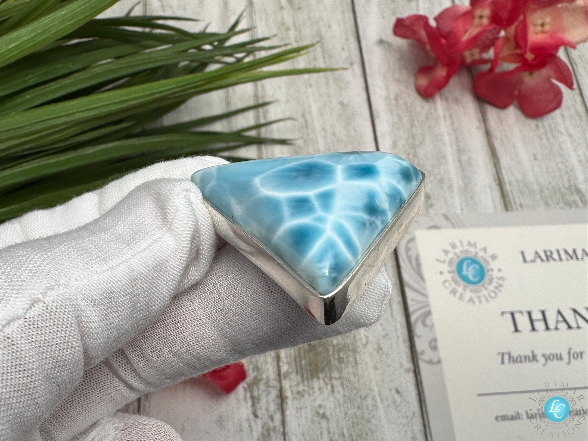 Larimar Pendant, Sterling Silver free shape Jewelry - Larimar Creations