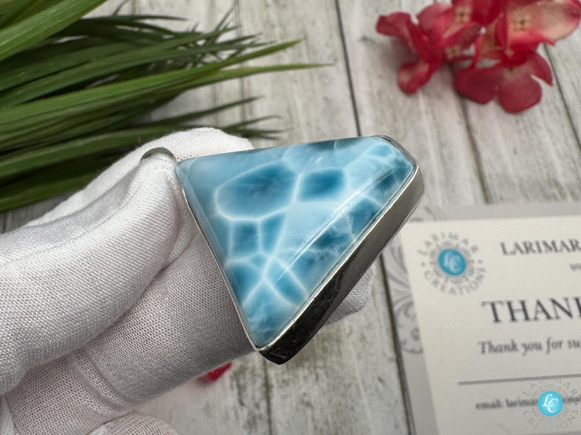 Larimar Pendant, Sterling Silver free shape Jewelry - Larimar Creations