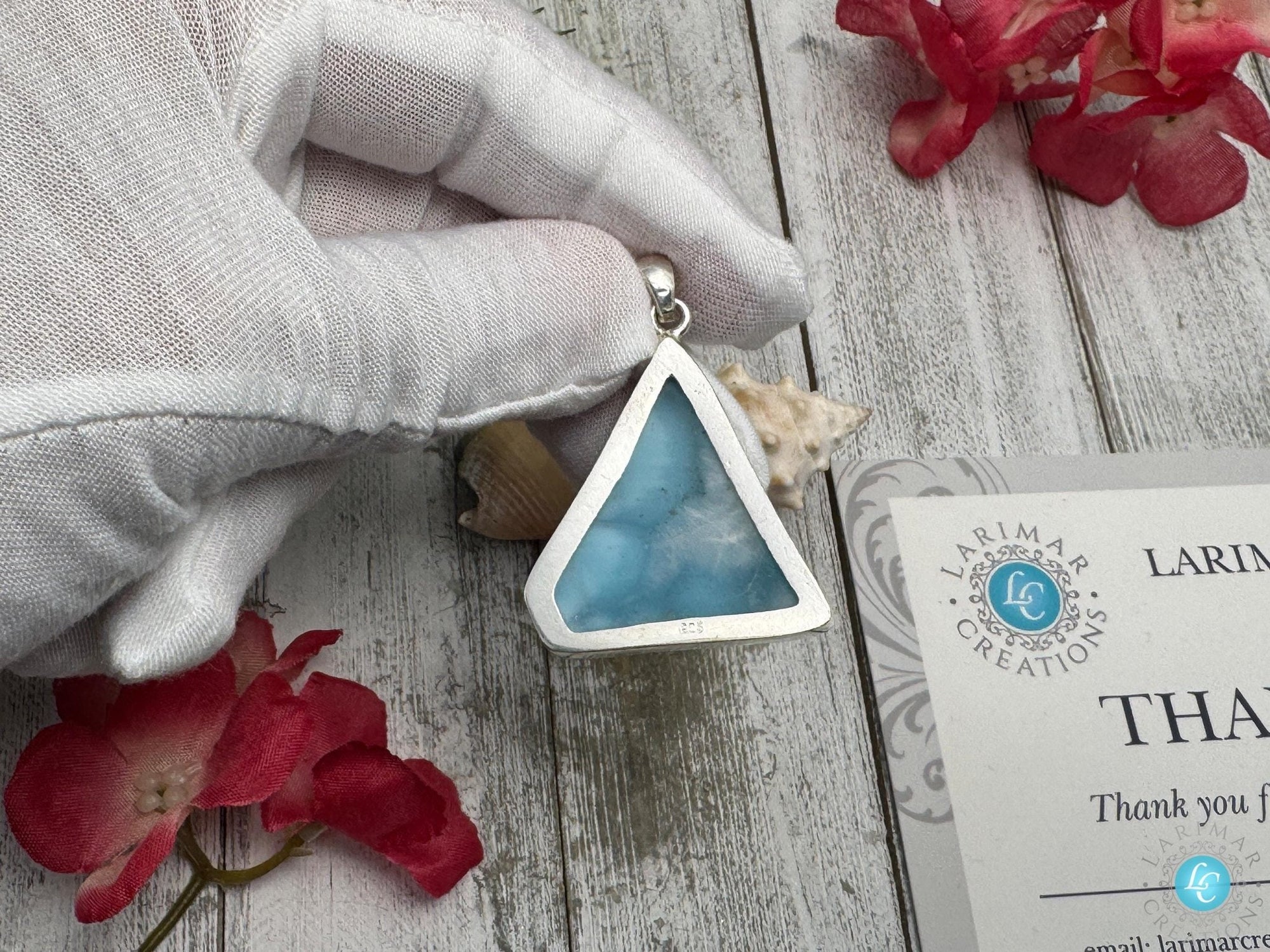 Larimar Pendant, Sterling Silver free shape Jewelry - Larimar Creations