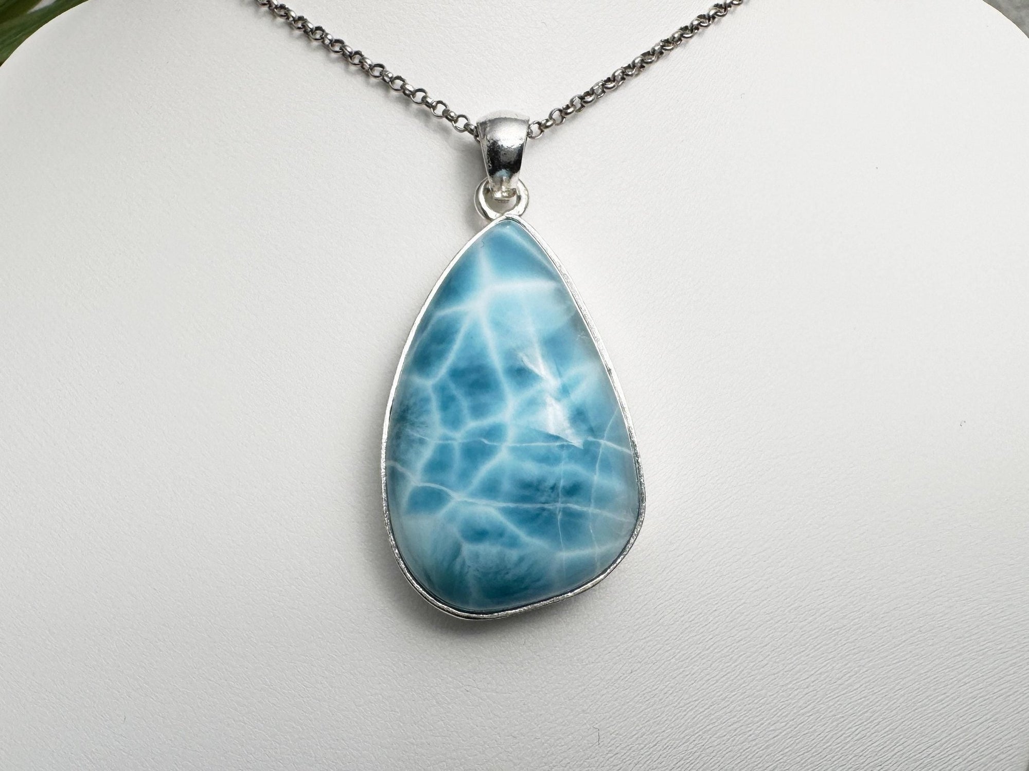 Genuine Larimar Necklace - Sparkling Blue Gemstone Pendant - Silver Ocean Bliss - 925 Sterling Silver