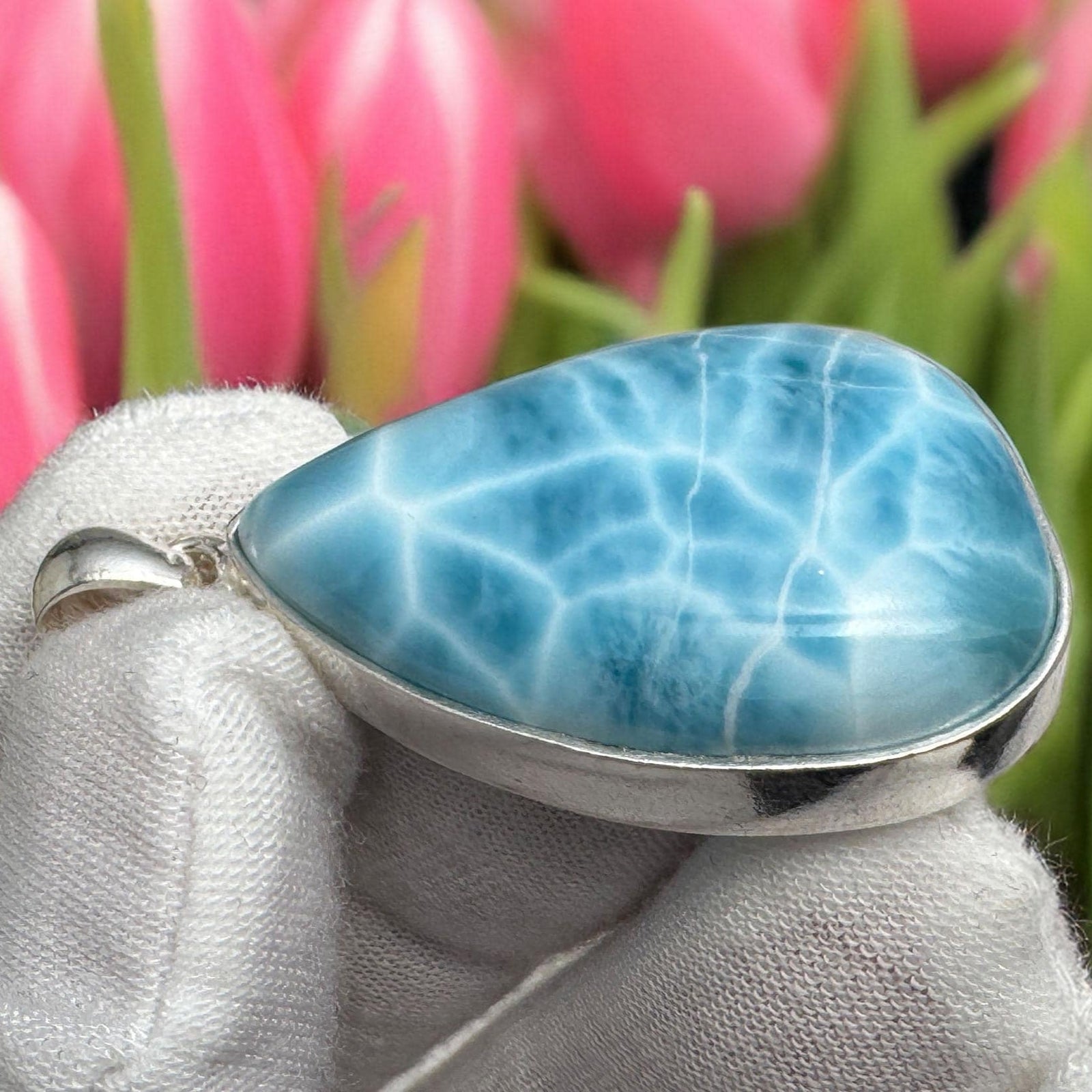 Genuine Larimar Necklace - Sparkling Blue Gemstone Pendant - Silver Ocean Bliss - 925 Sterling Silver