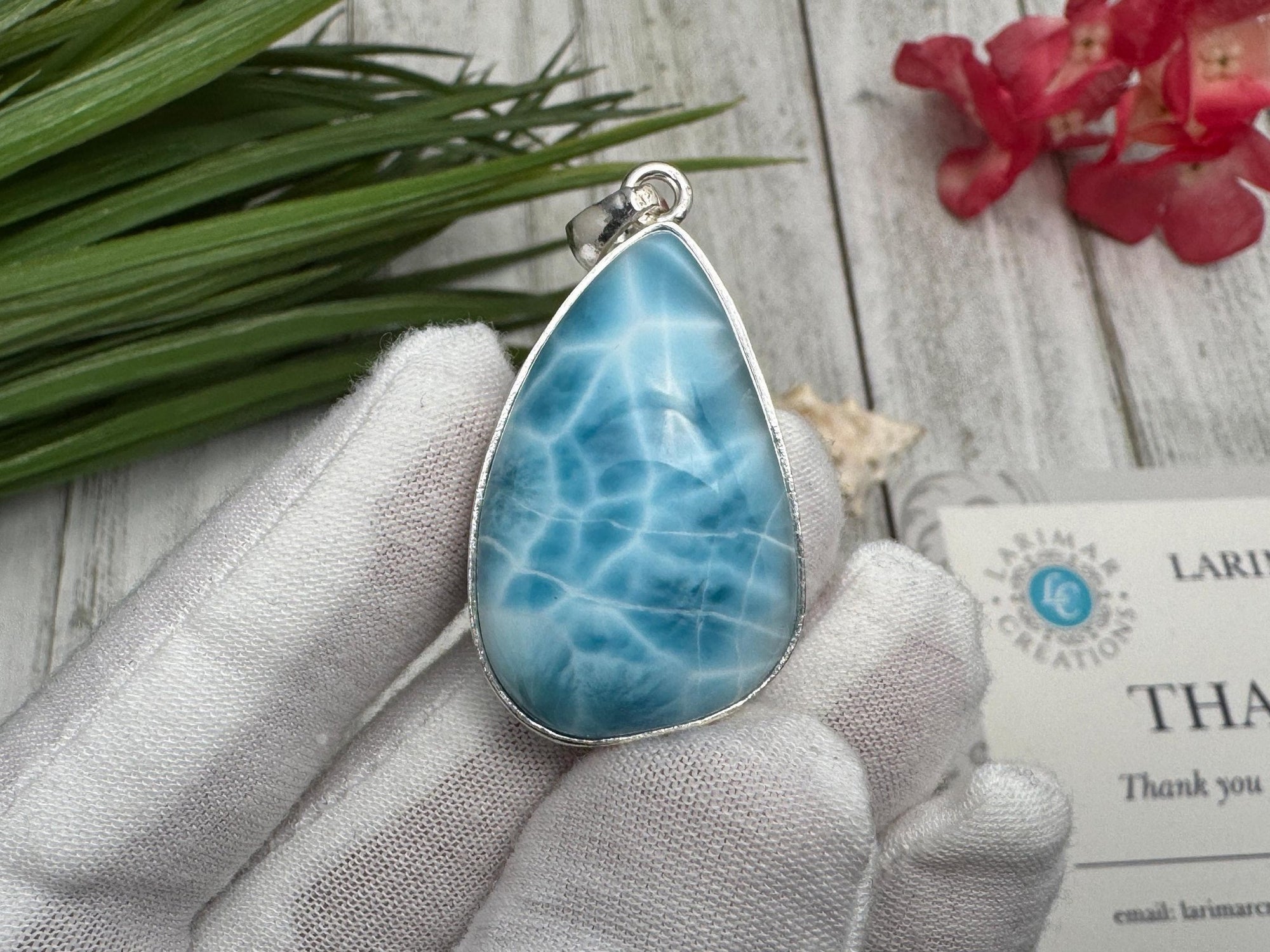 Genuine Larimar Necklace - Sparkling Blue Gemstone Pendant - Silver Ocean Bliss - 925 Sterling Silver