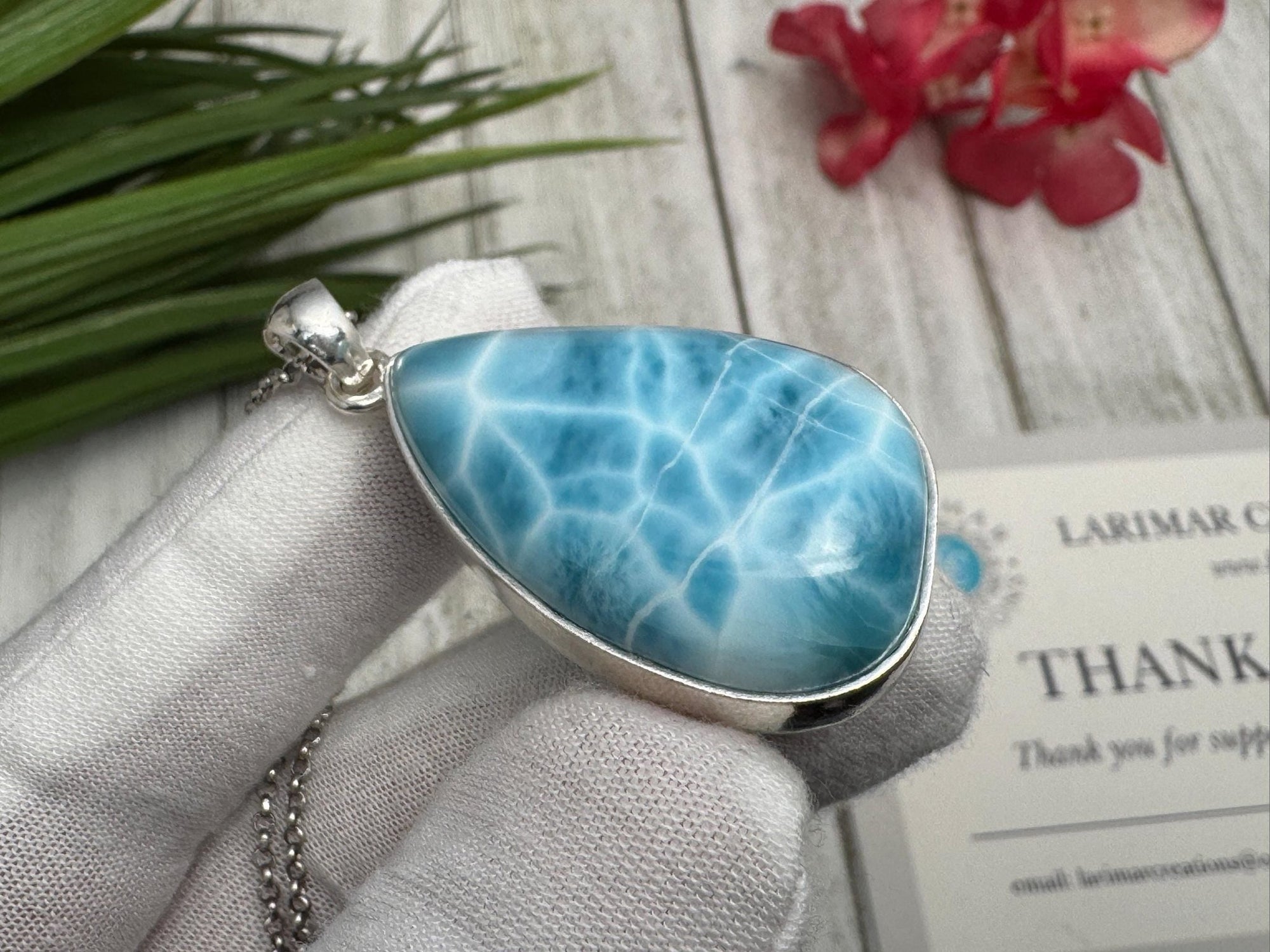 Genuine Larimar Necklace - Sparkling Blue Gemstone Pendant - Silver Ocean Bliss - 925 Sterling Silver