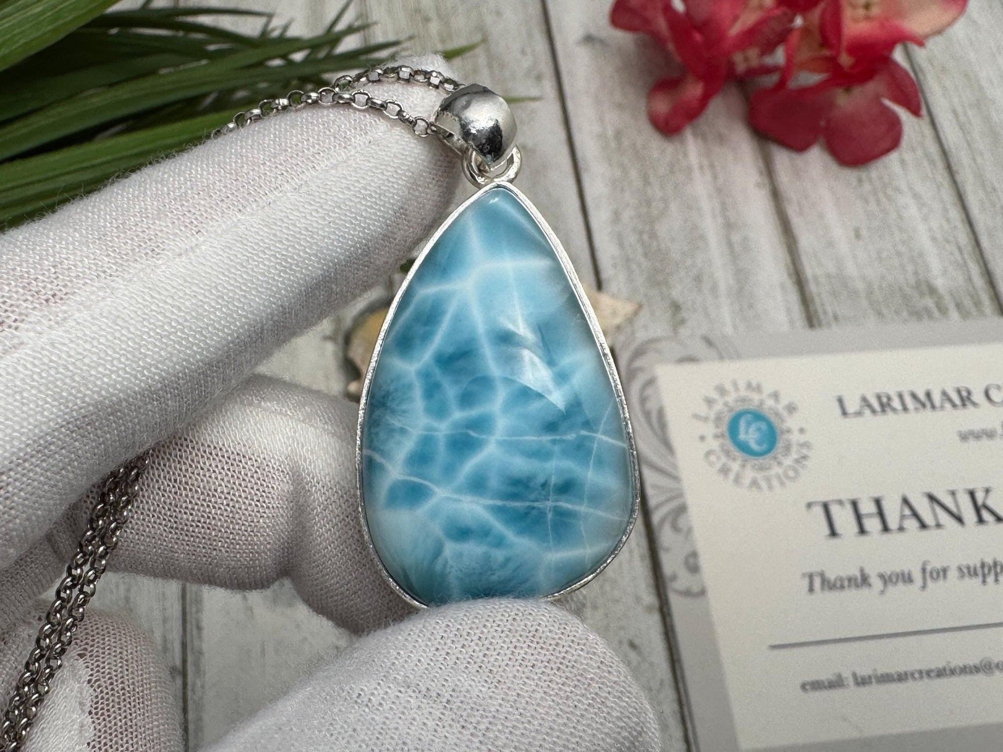 Genuine Larimar Necklace - Sparkling Blue Gemstone Pendant - Silver Ocean Bliss - 925 Sterling Silver