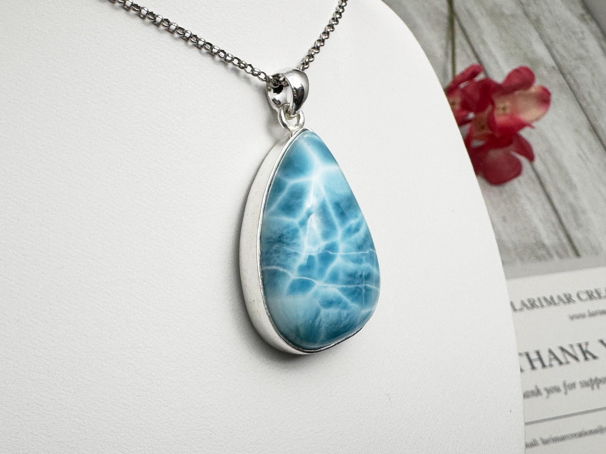 Genuine Larimar Necklace - Sparkling Blue Gemstone Pendant - Silver Ocean Bliss - 925 Sterling Silver