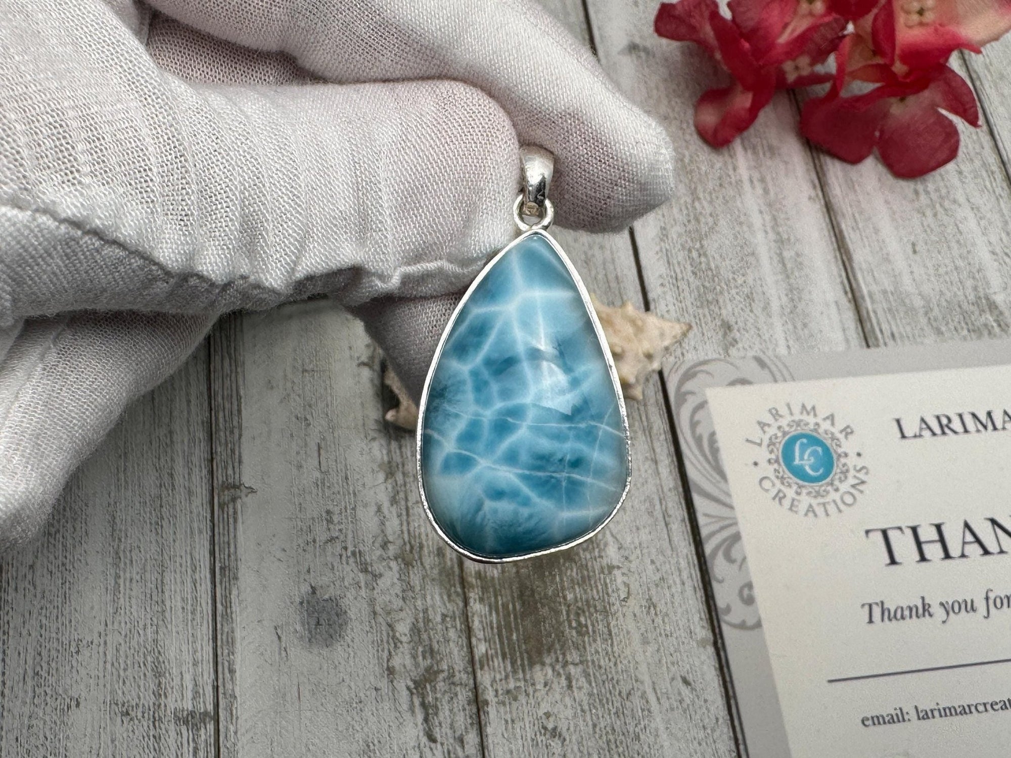 Genuine Larimar Necklace - Sparkling Blue Gemstone Pendant - Silver Ocean Bliss - 925 Sterling Silver