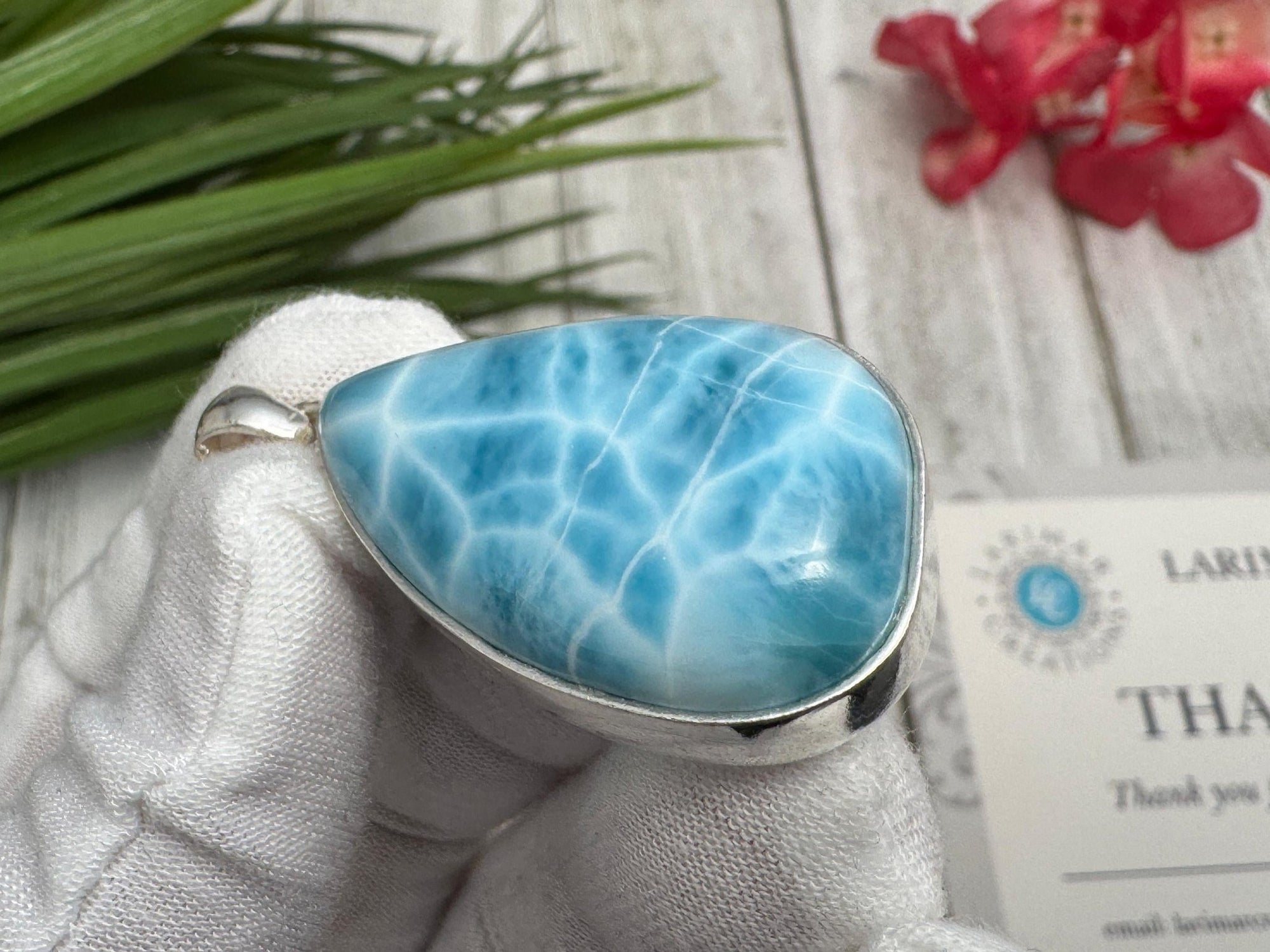 Genuine Larimar Necklace - Sparkling Blue Gemstone Pendant - Silver Ocean Bliss - 925 Sterling Silver