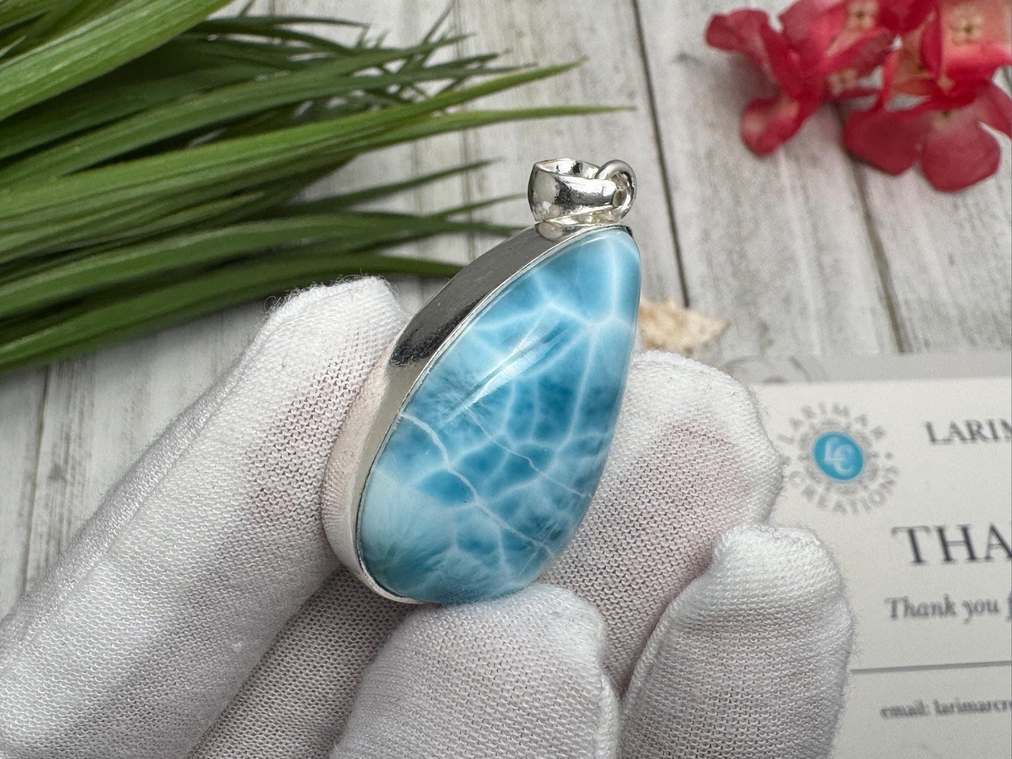 Genuine Larimar Necklace - Sparkling Blue Gemstone Pendant - Silver Ocean Bliss - 925 Sterling Silver
