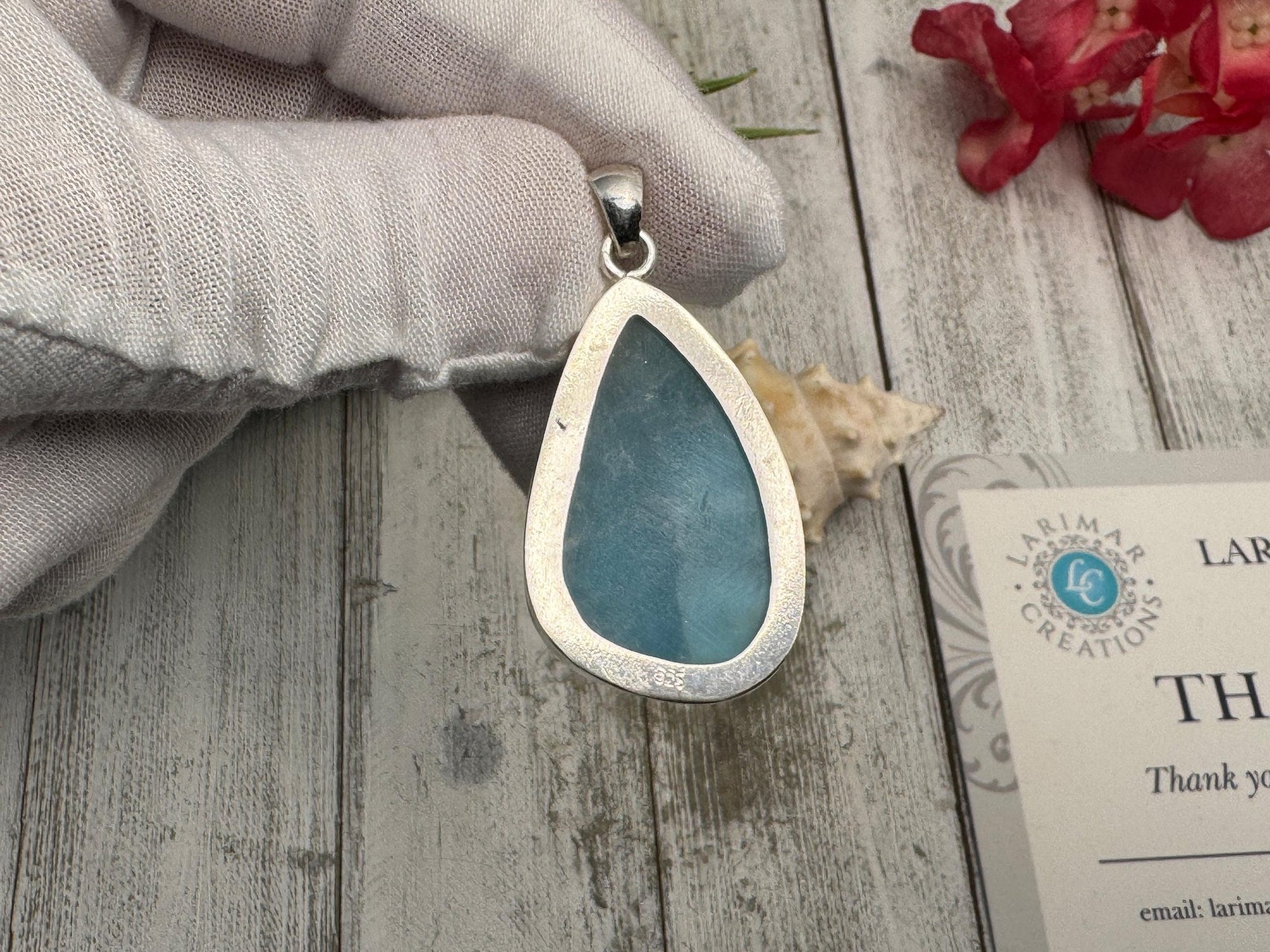 Genuine Larimar Necklace - Sparkling Blue Gemstone Pendant - Silver Ocean Bliss - 925 Sterling Silver