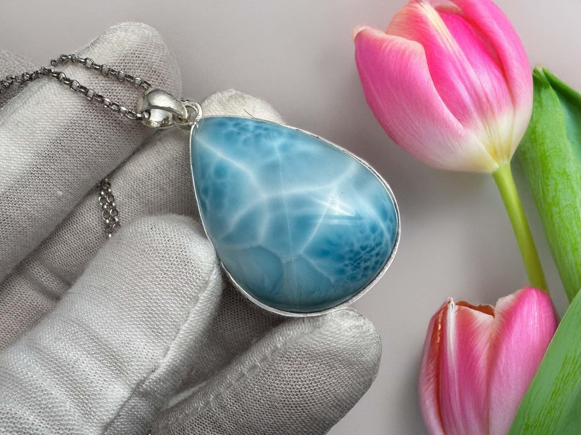 Larimar Pendant Teardrop Necklaces - Larimar Creations