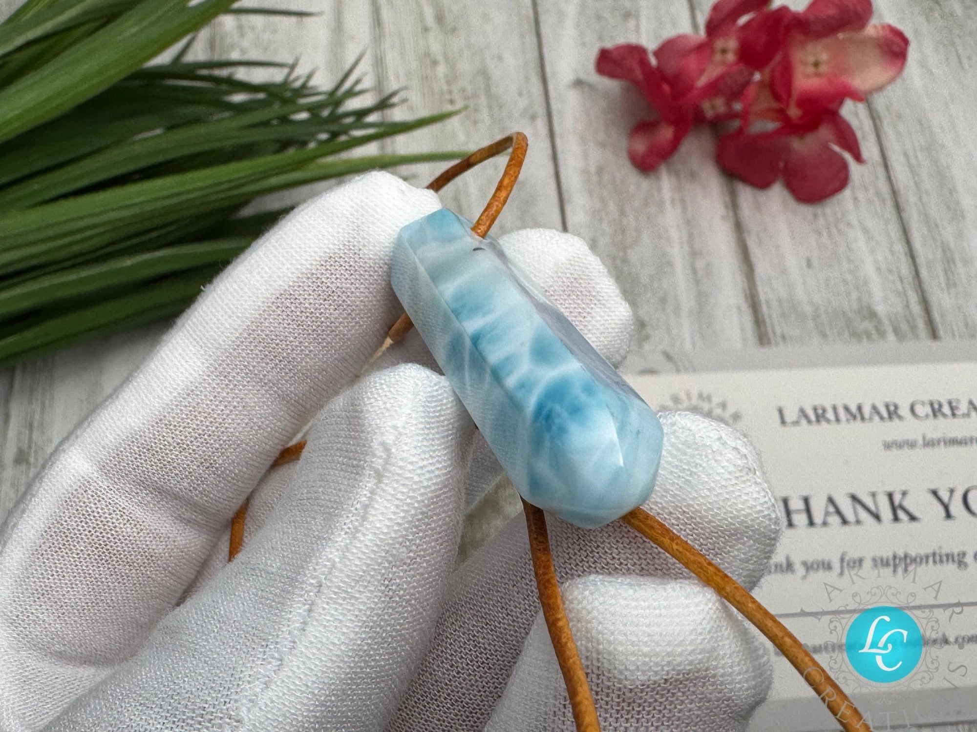 Larimar pointer necklace AAA on leather rope - Larimar Creations