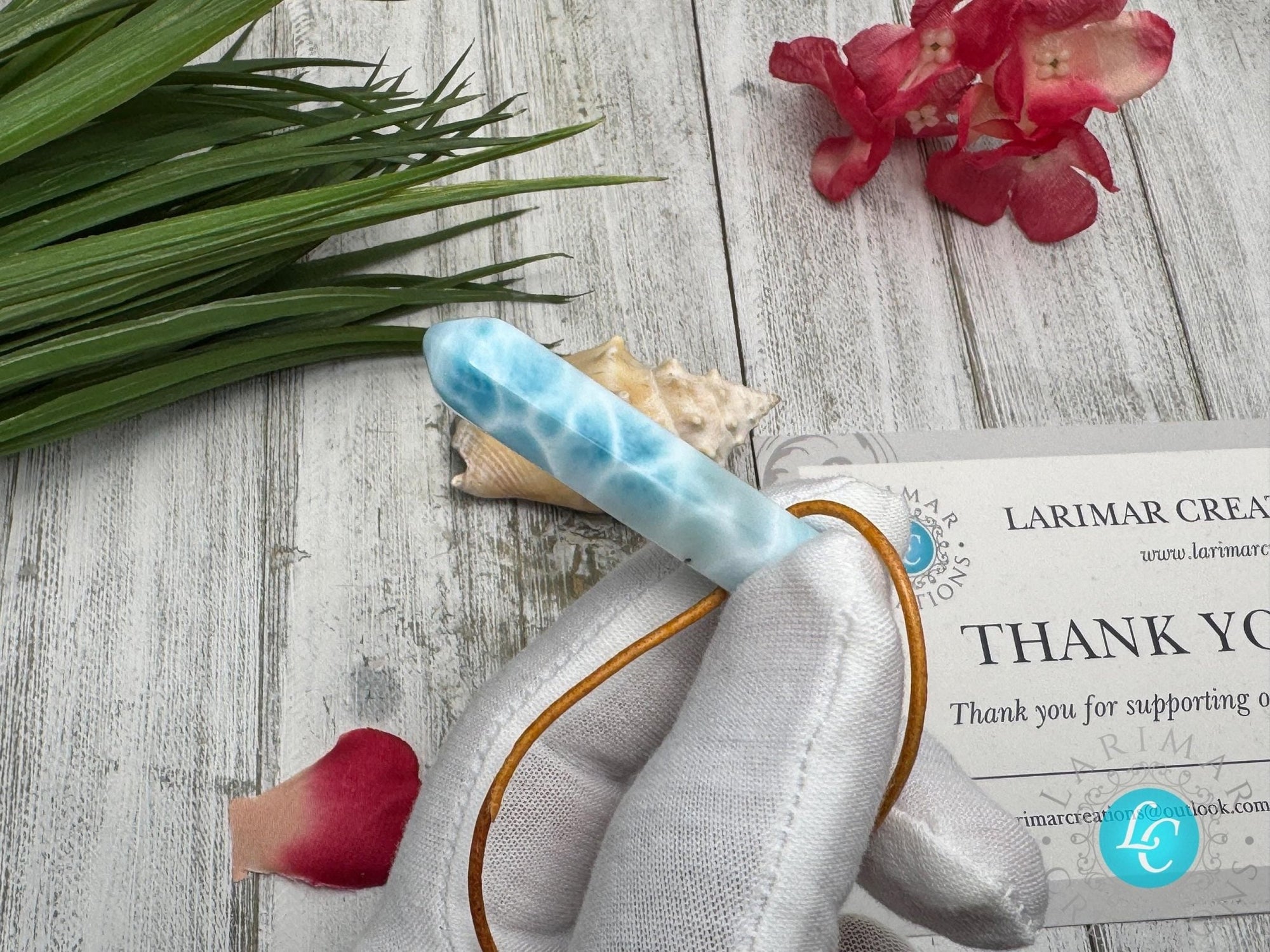 Larimar pointer necklace AAA on leather rope - Larimar Creations