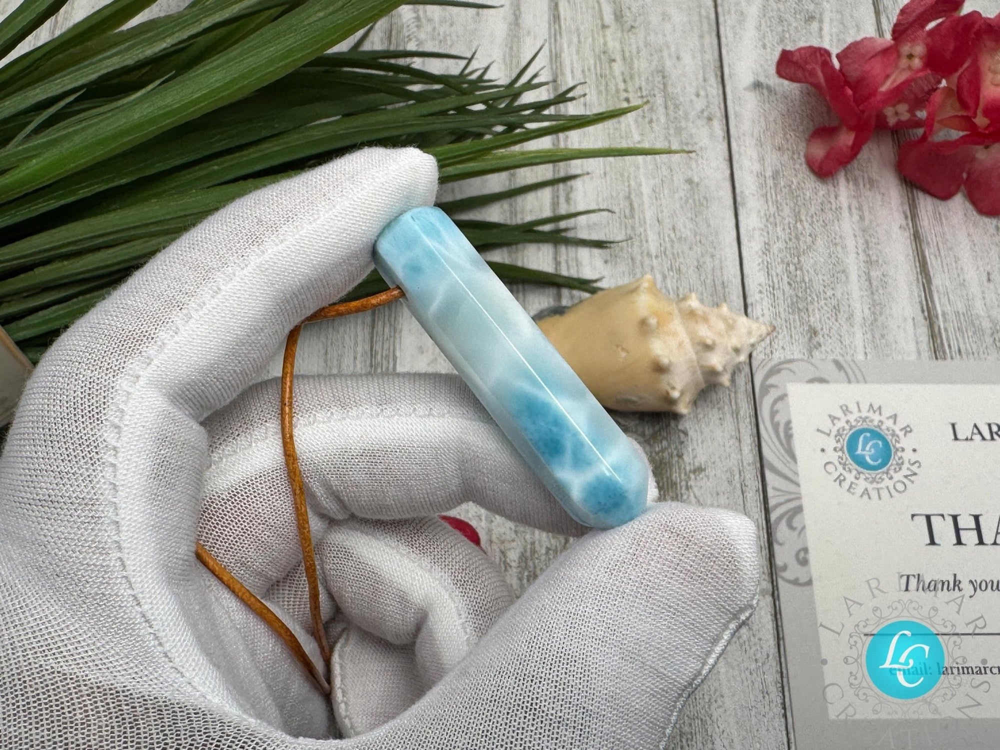 Larimar pointer necklace AAA on leather rope - Larimar Creations