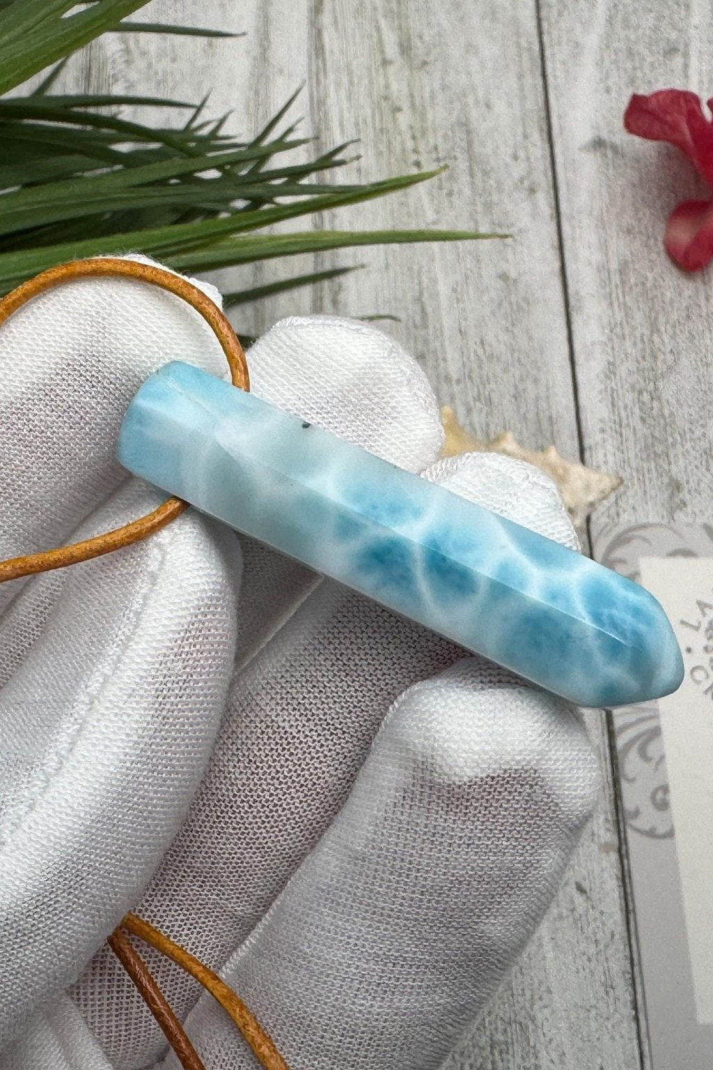 Larimar pointer necklace AAA on leather rope - Larimar Creations