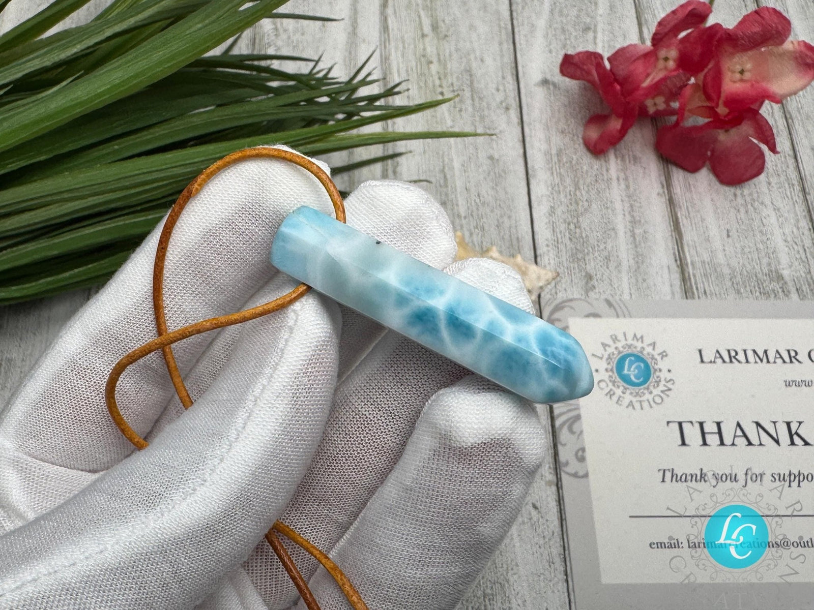 Larimar pointer necklace AAA on leather rope - Larimar Creations