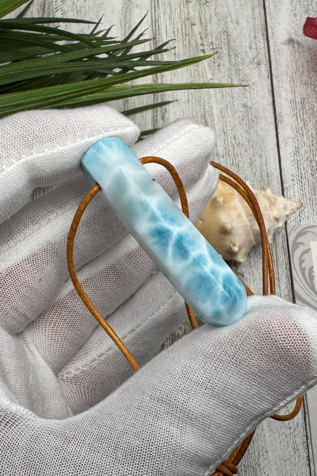Larimar pointer necklace AAA on leather rope - Larimar Creations