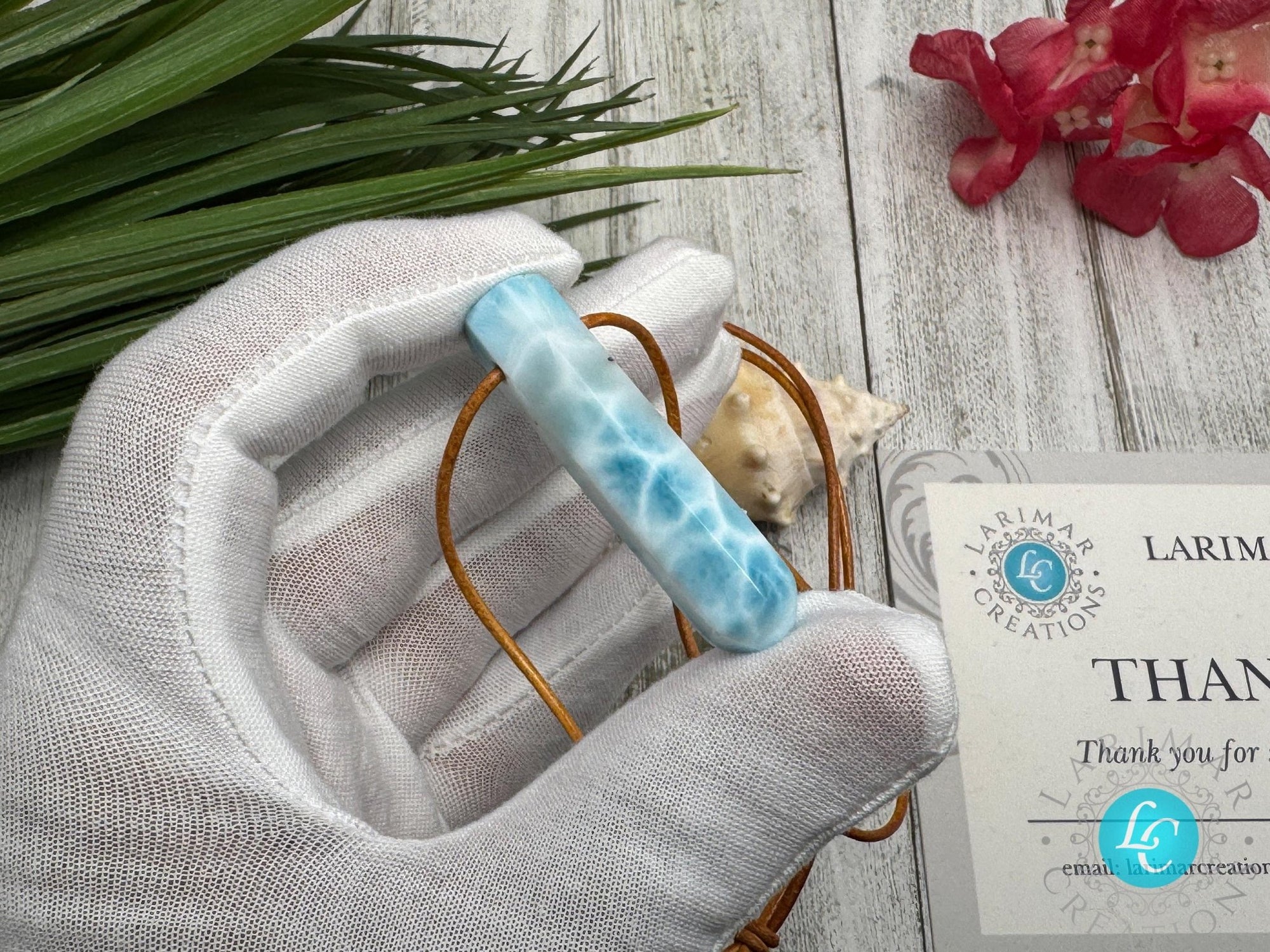 Larimar pointer necklace AAA on leather rope - Larimar Creations