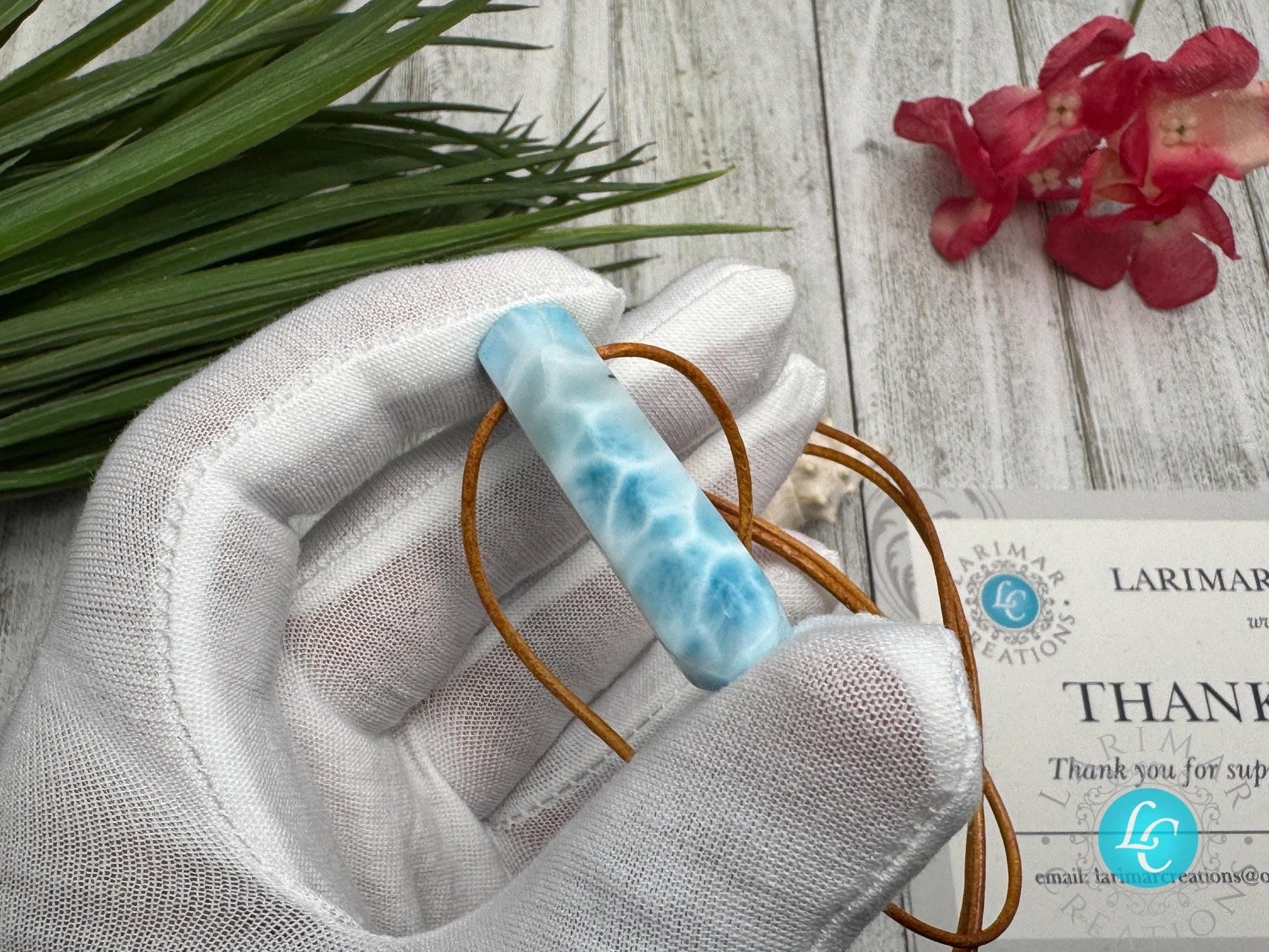 Larimar pointer necklace AAA on leather rope - Larimar Creations