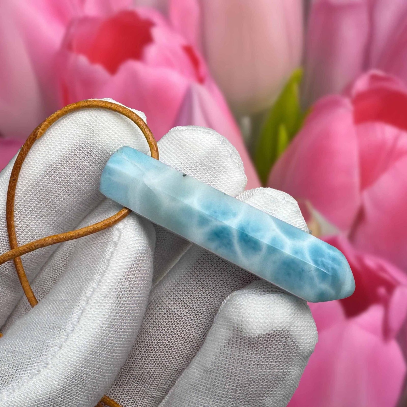 Larimar pointer necklace AAA on leather rope - Larimar Creations