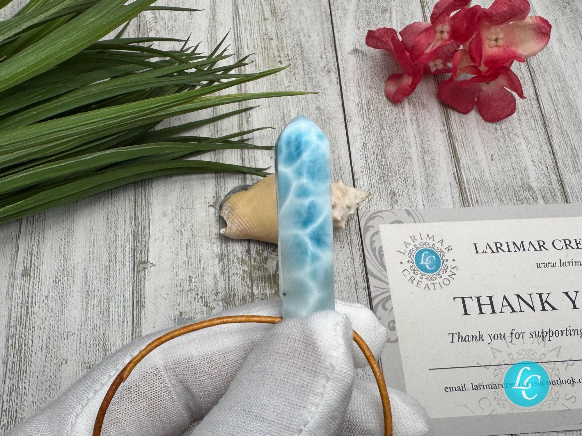 Larimar pointer necklace AAA on leather rope - Larimar Creations