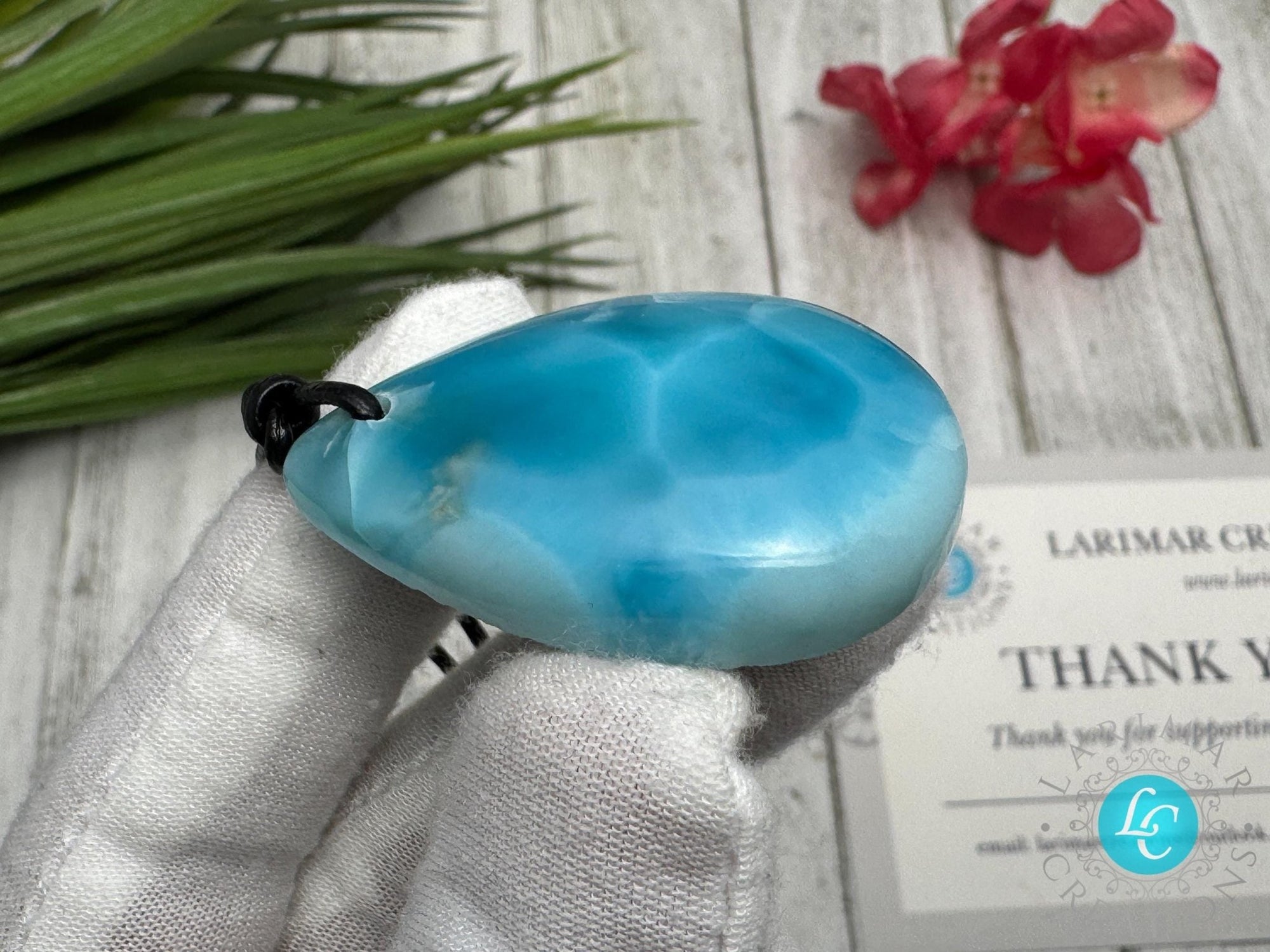 Larimar Teardrop Leather Necklace - Larimar Creations