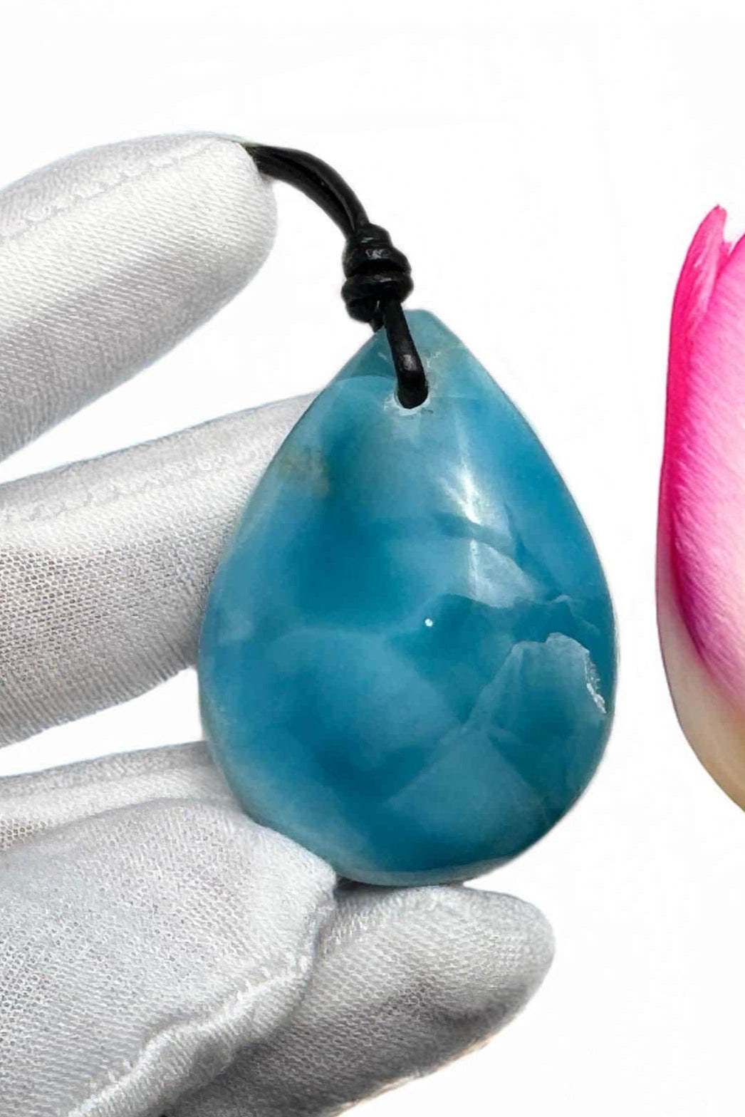 Larimar Teardrop Leather Necklace - Larimar Creations