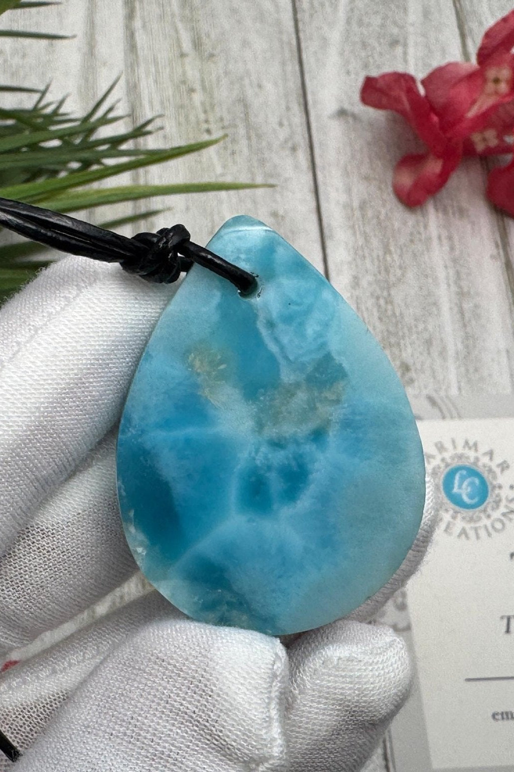 Larimar Teardrop Leather Necklace - Larimar Creations