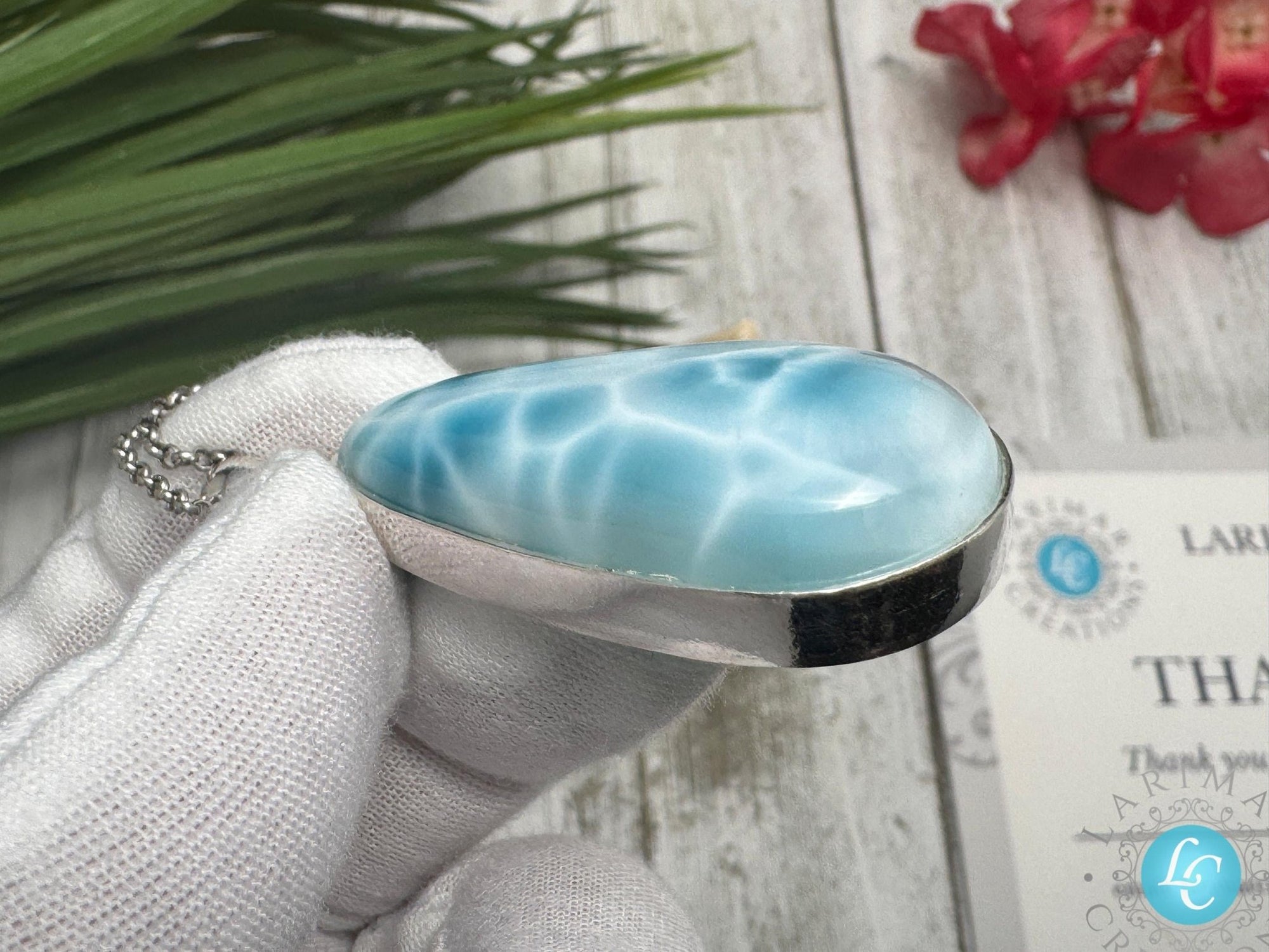 Larimar Teardrop Necklace, 925 sterling silver - Larimar Creations