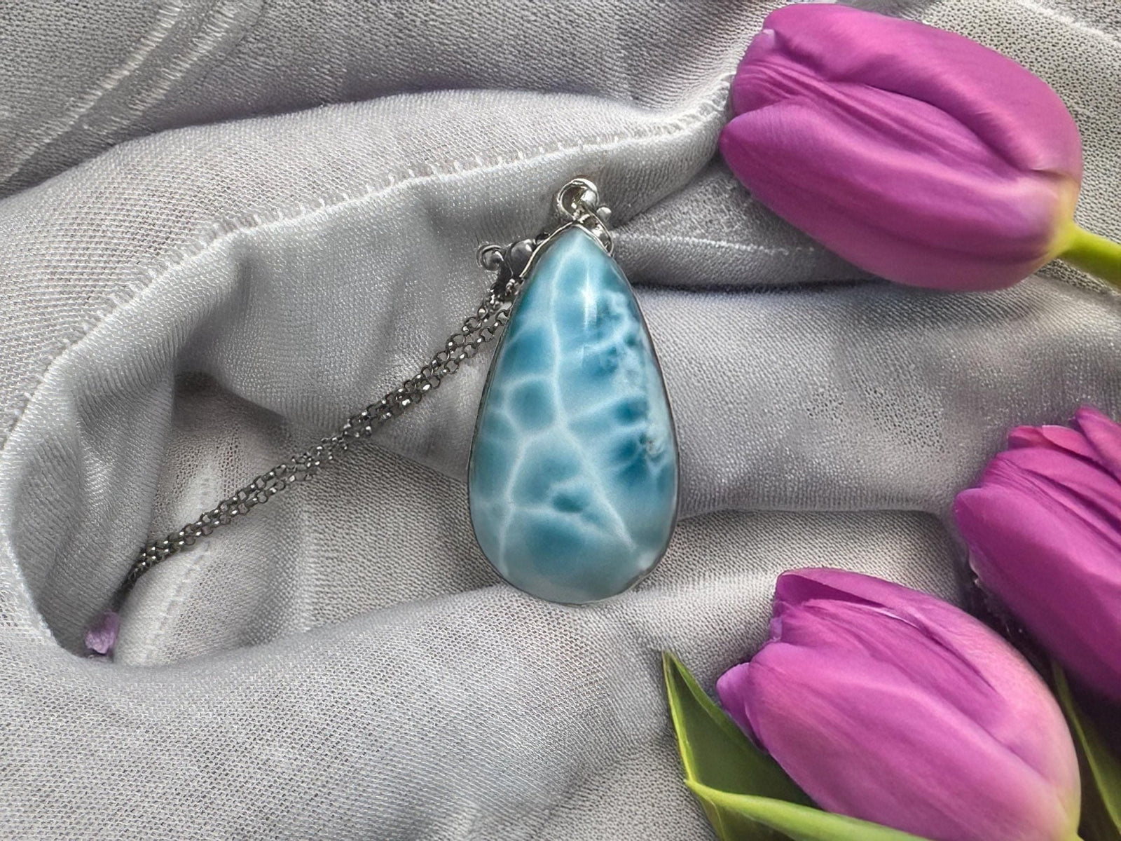 Larimar Teardrop Necklace, 925 sterling silver - Larimar Creations