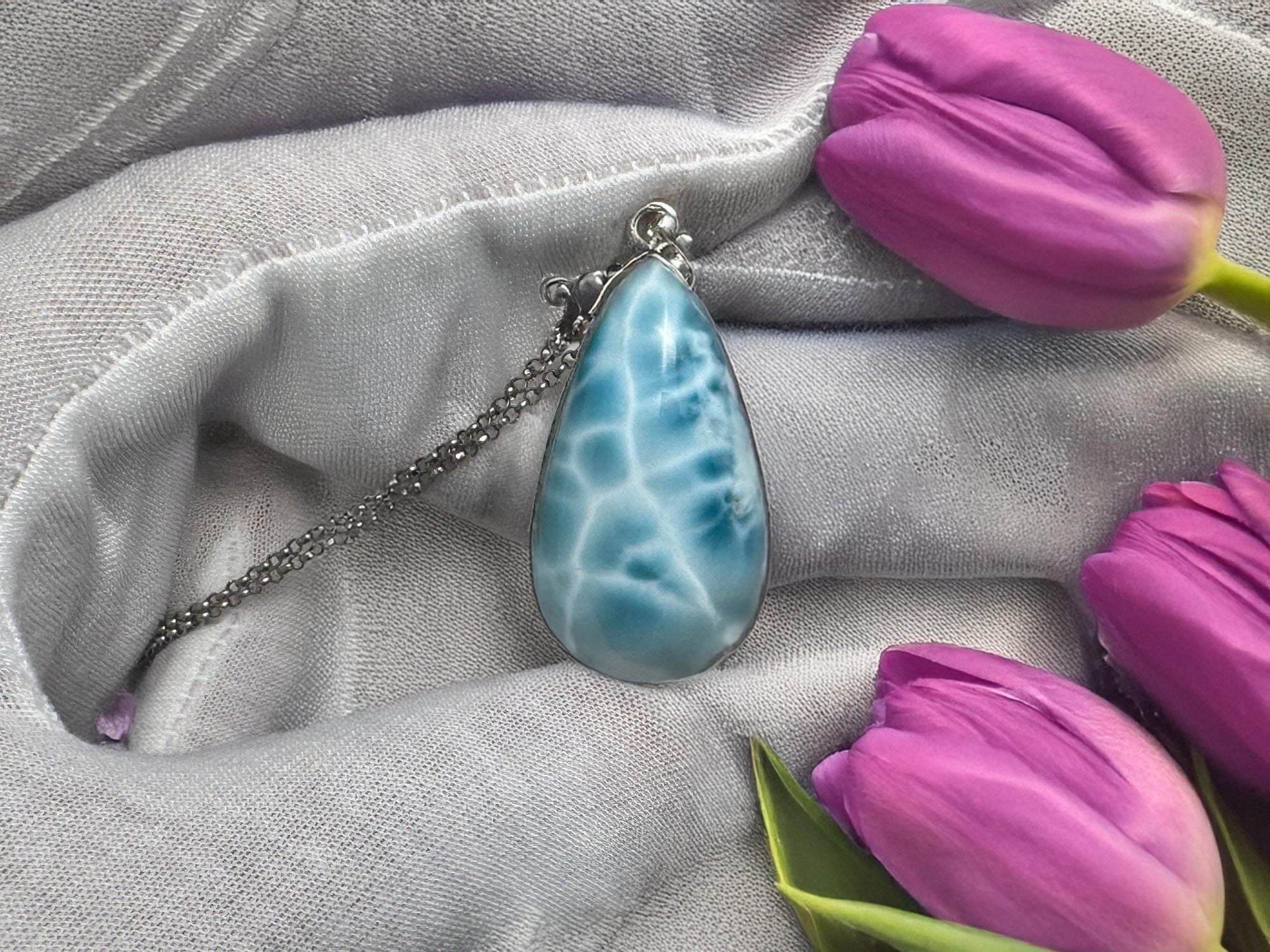 Larimar Teardrop Necklace, 925 sterling silver - Larimar Creations