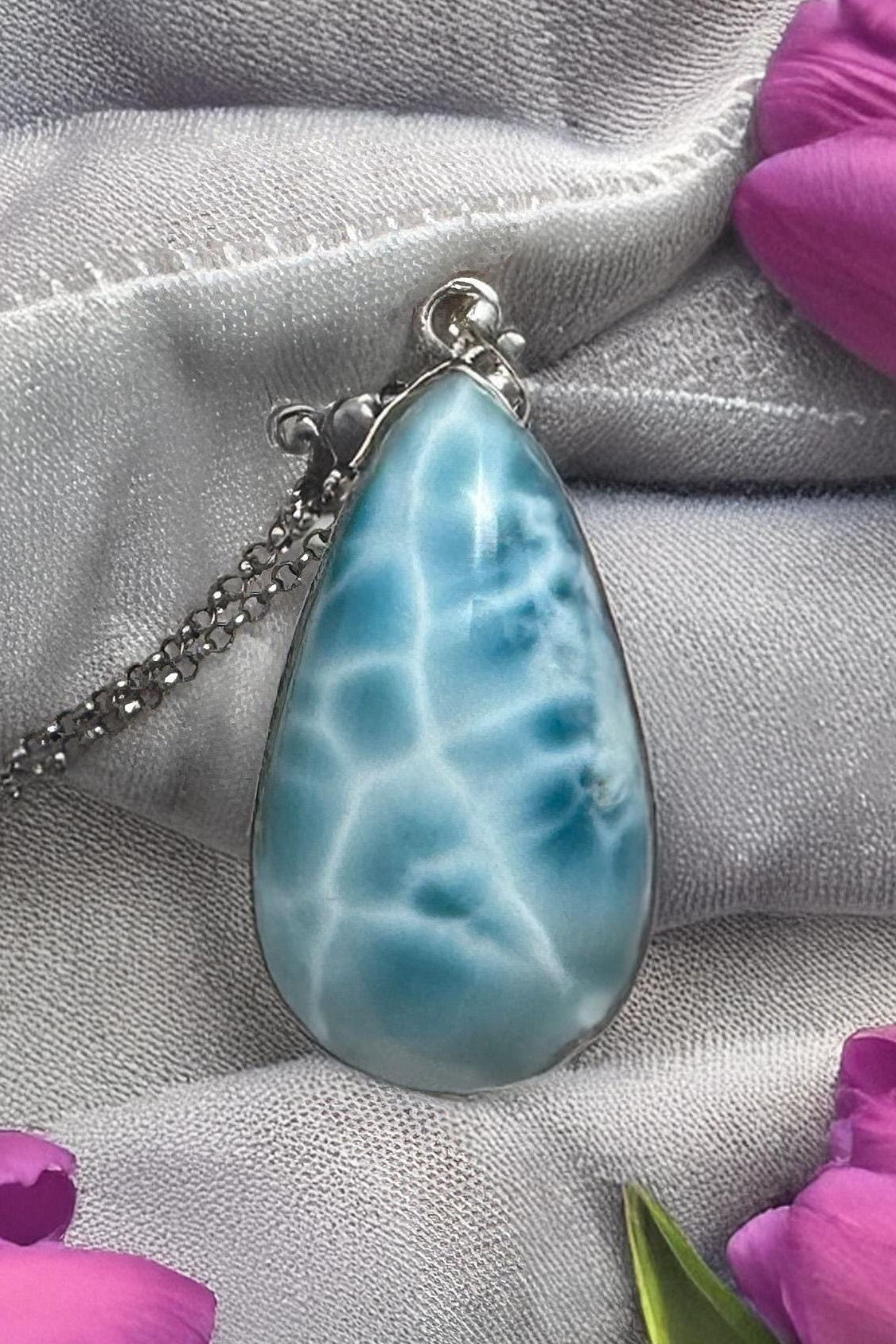 Larimar Teardrop Necklace, 925 sterling silver - Larimar Creations