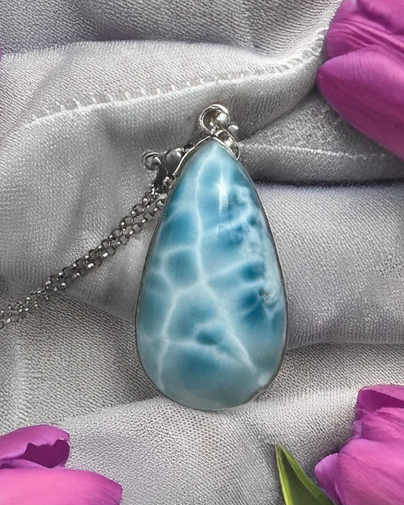 Larimar Teardrop Necklace, 925 sterling silver - Larimar Creations
